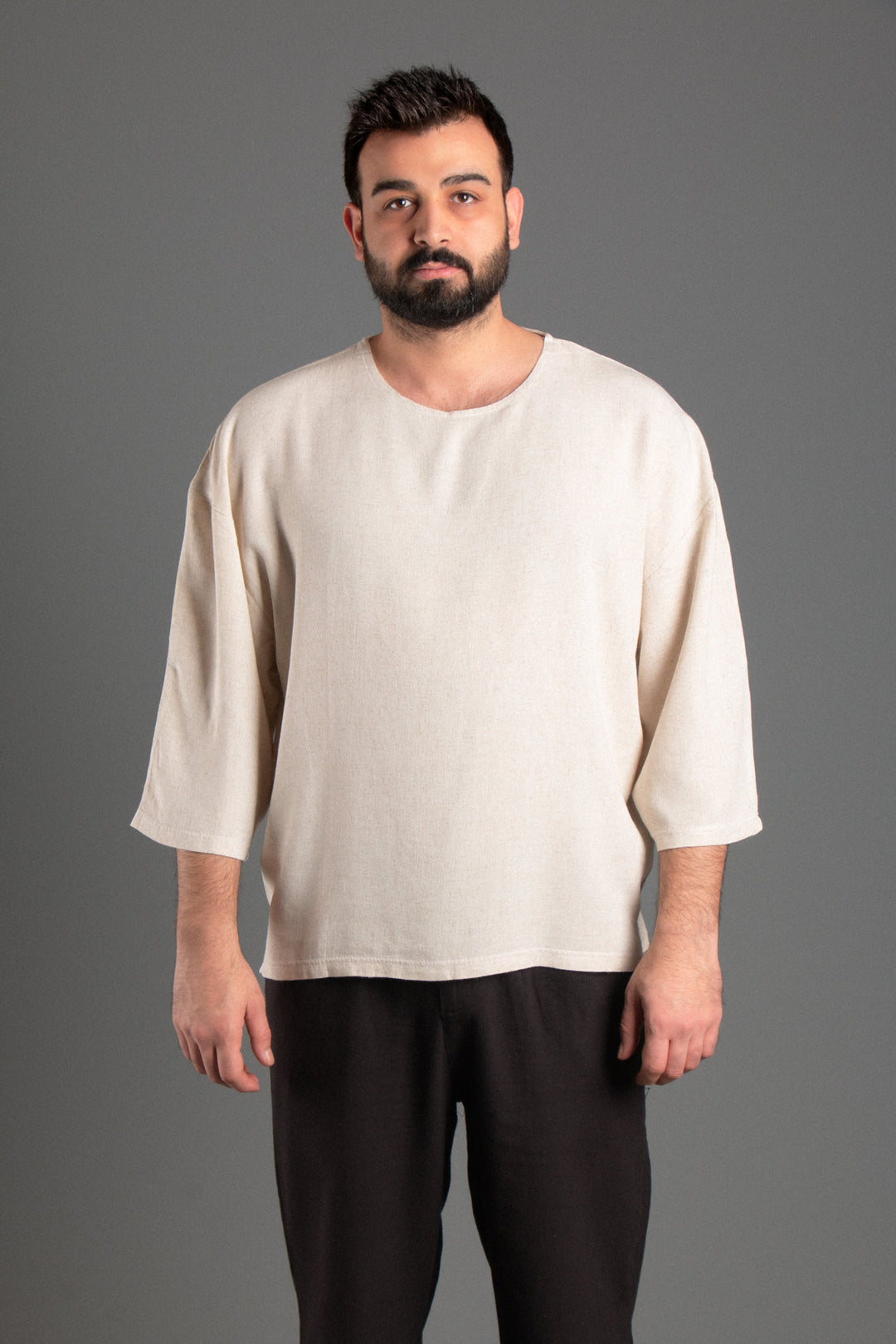 Oversize Fakir Kol Keten T-shirt