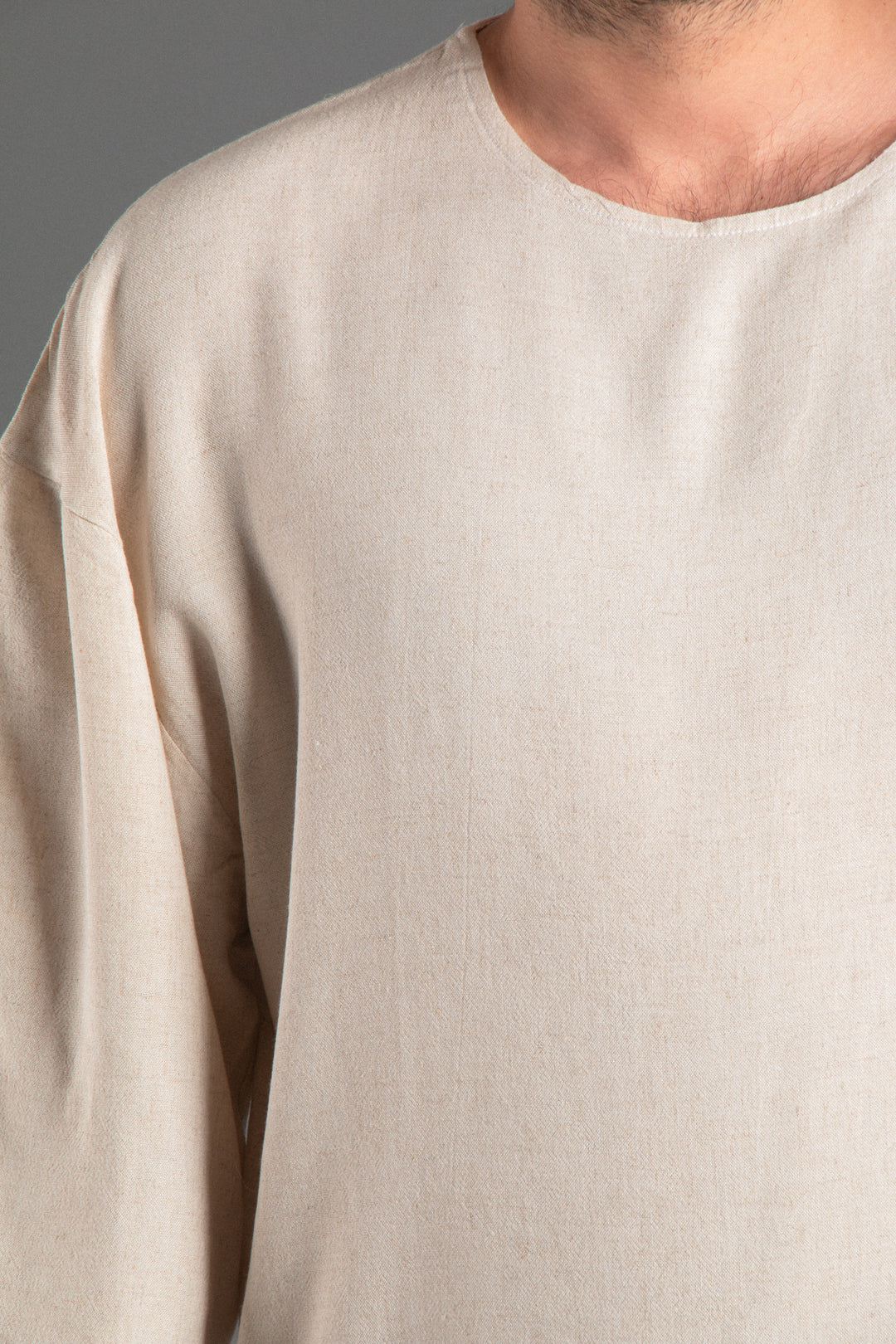 Oversize Fakir Kol Keten T-shirt