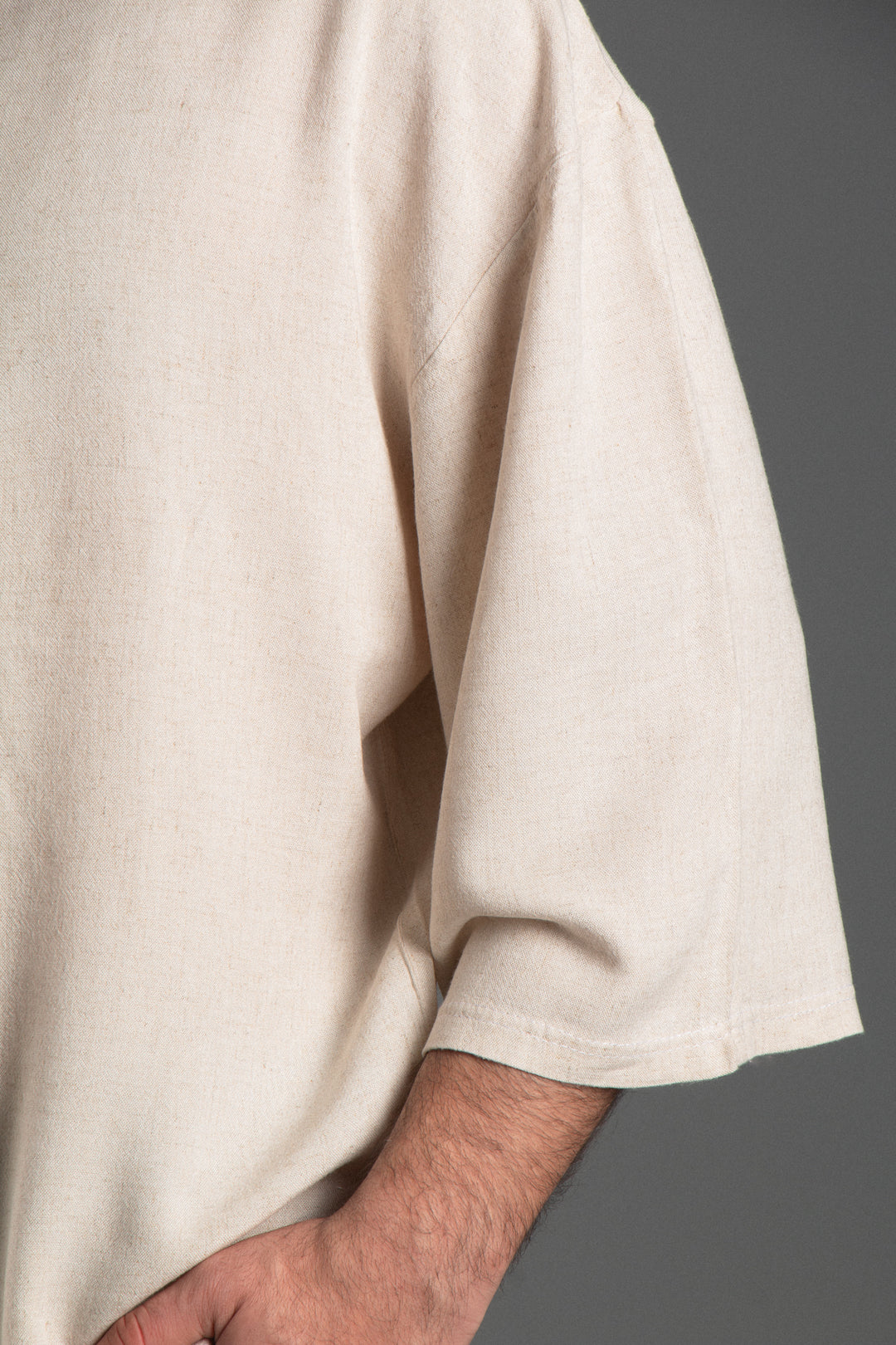 Oversize Fakir Kol Keten T-shirt
