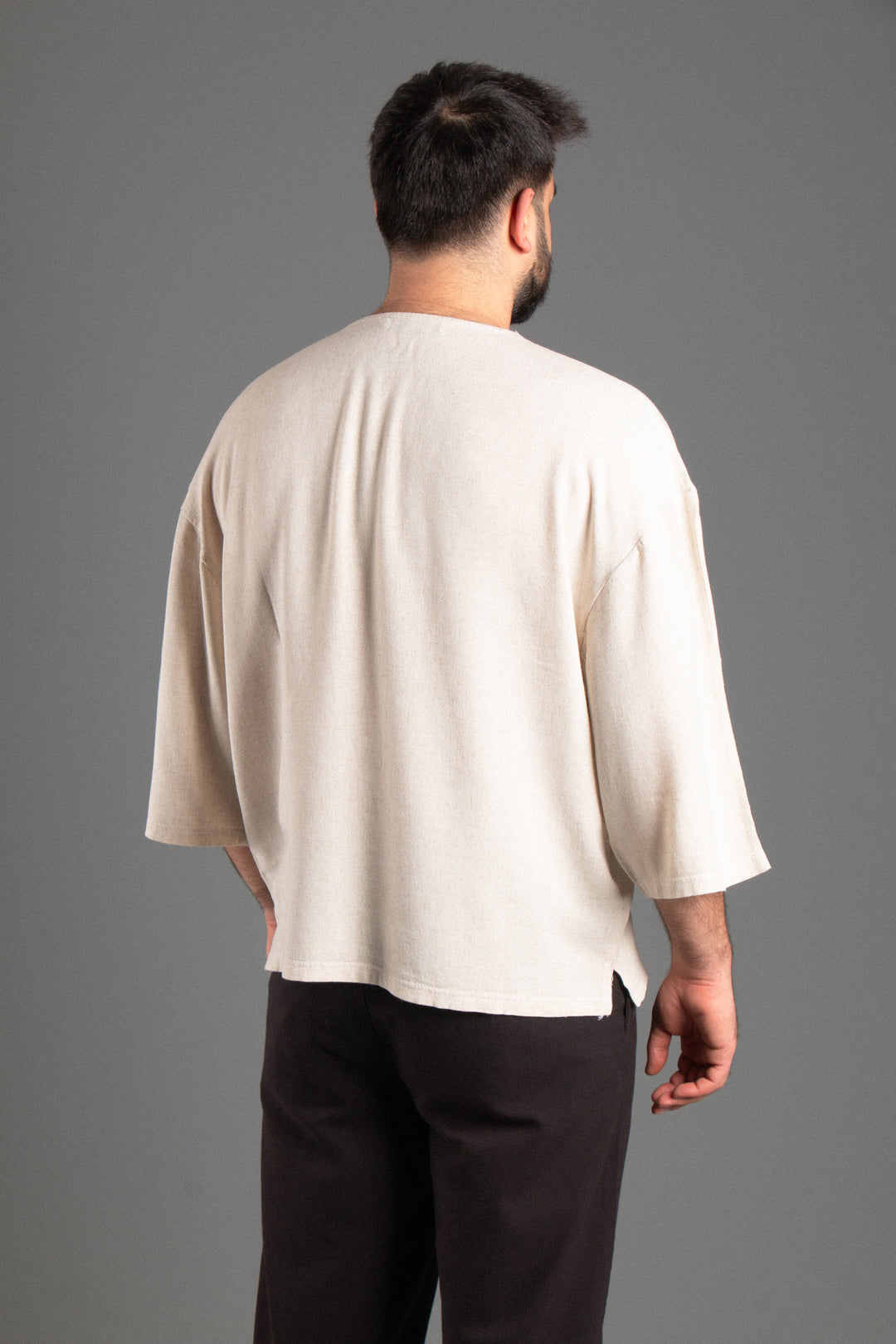 Oversize Fakir Kol Keten T-shirt