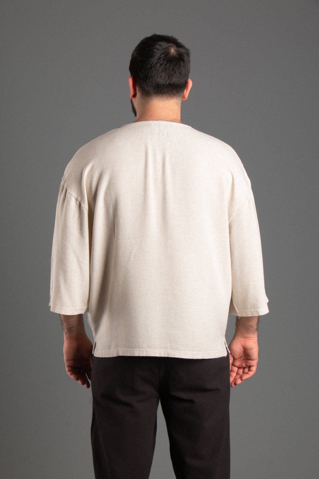 Oversize Fakir Kol Keten T-shirt
