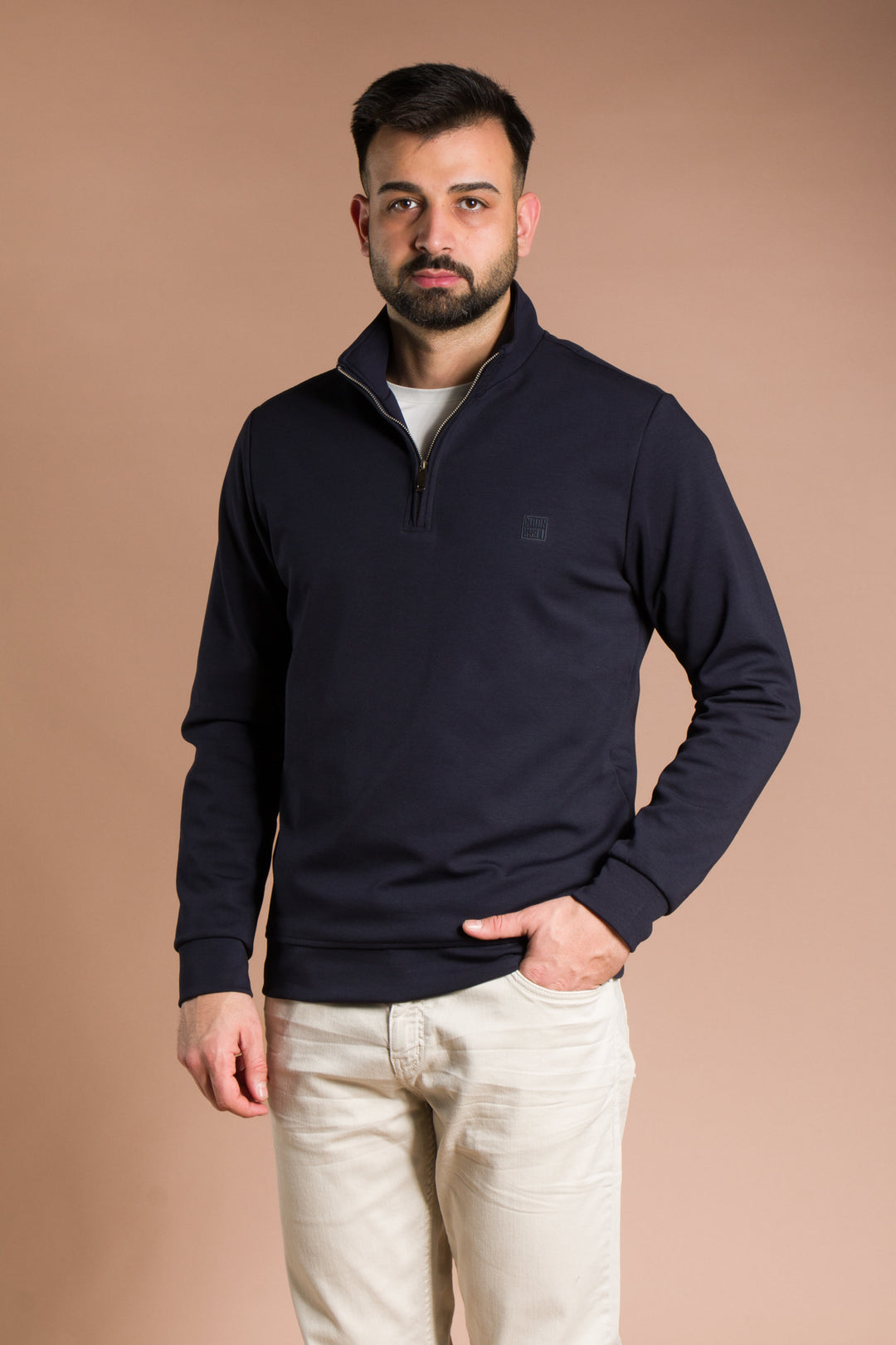 Fermuarlı Dik Yaka Triko Kazak