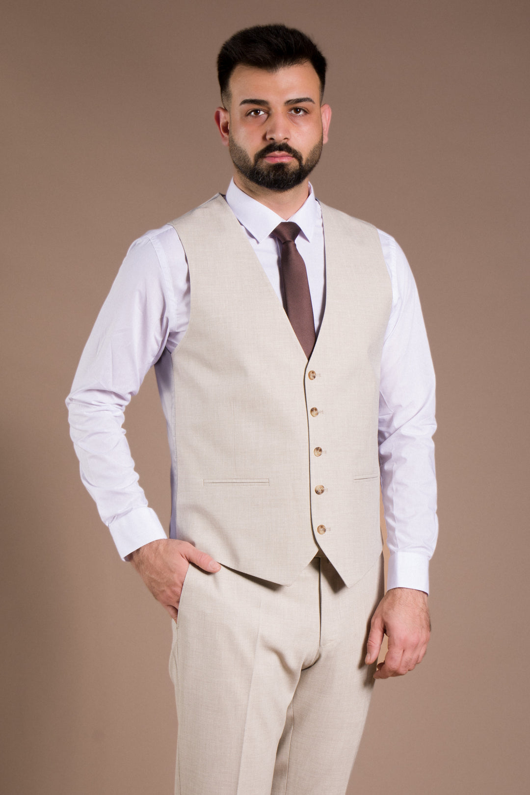 Slim Fit Yelekli Takım Elbise