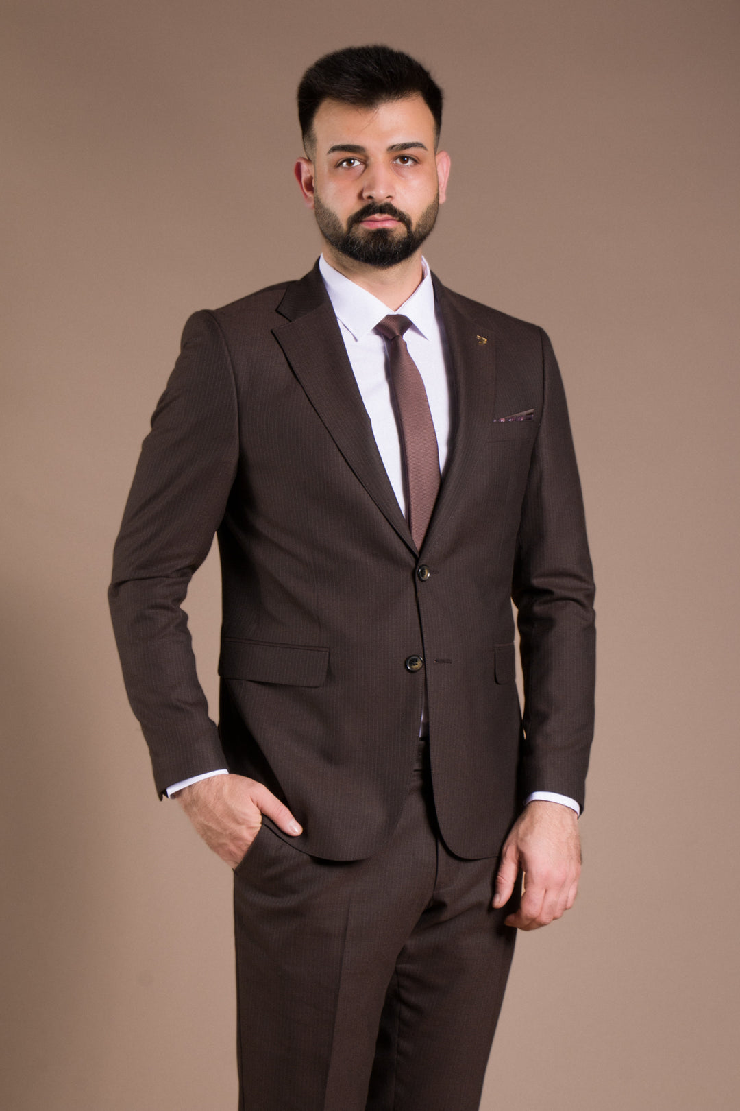 Çizgili Slim Fit Takım Elbise
