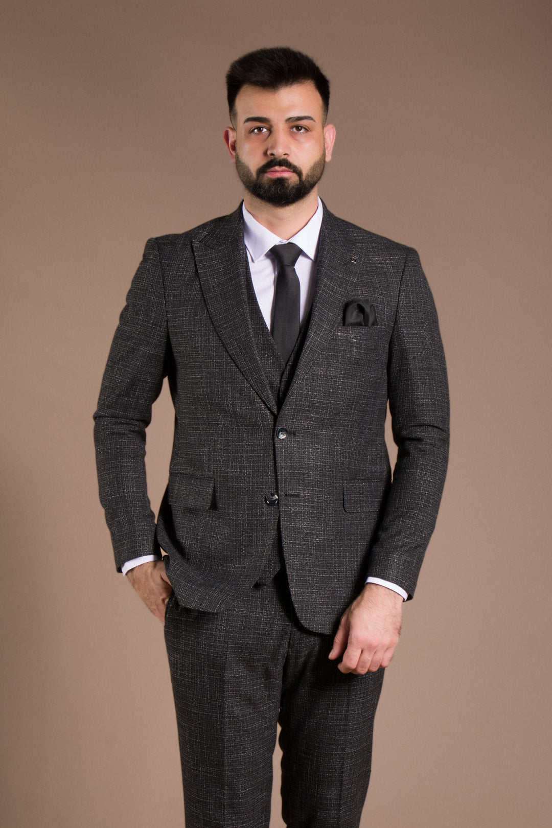 Slim Fit Yelekli Takım Elbise