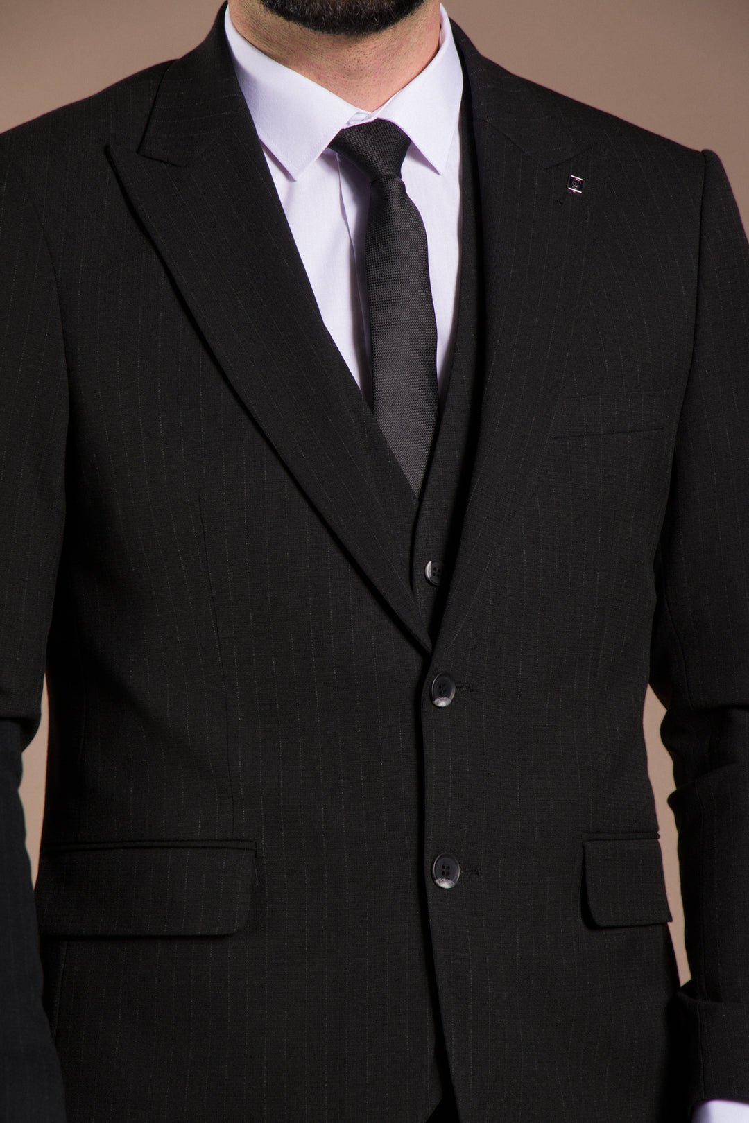 Çizgi Desenli Slim Fit Yelekli Takım Elbise