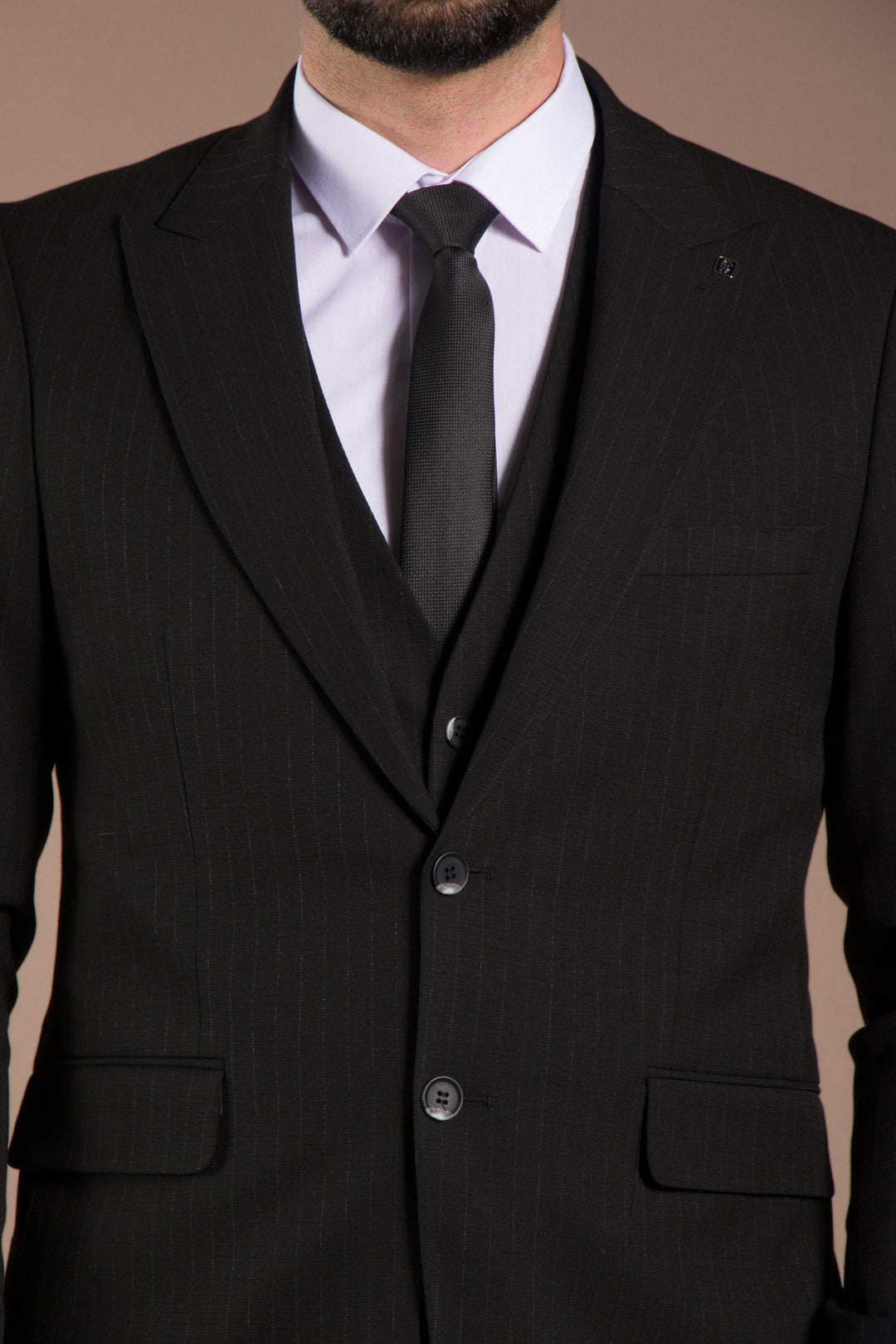 Çizgi Desenli Slim Fit Yelekli Takım Elbise