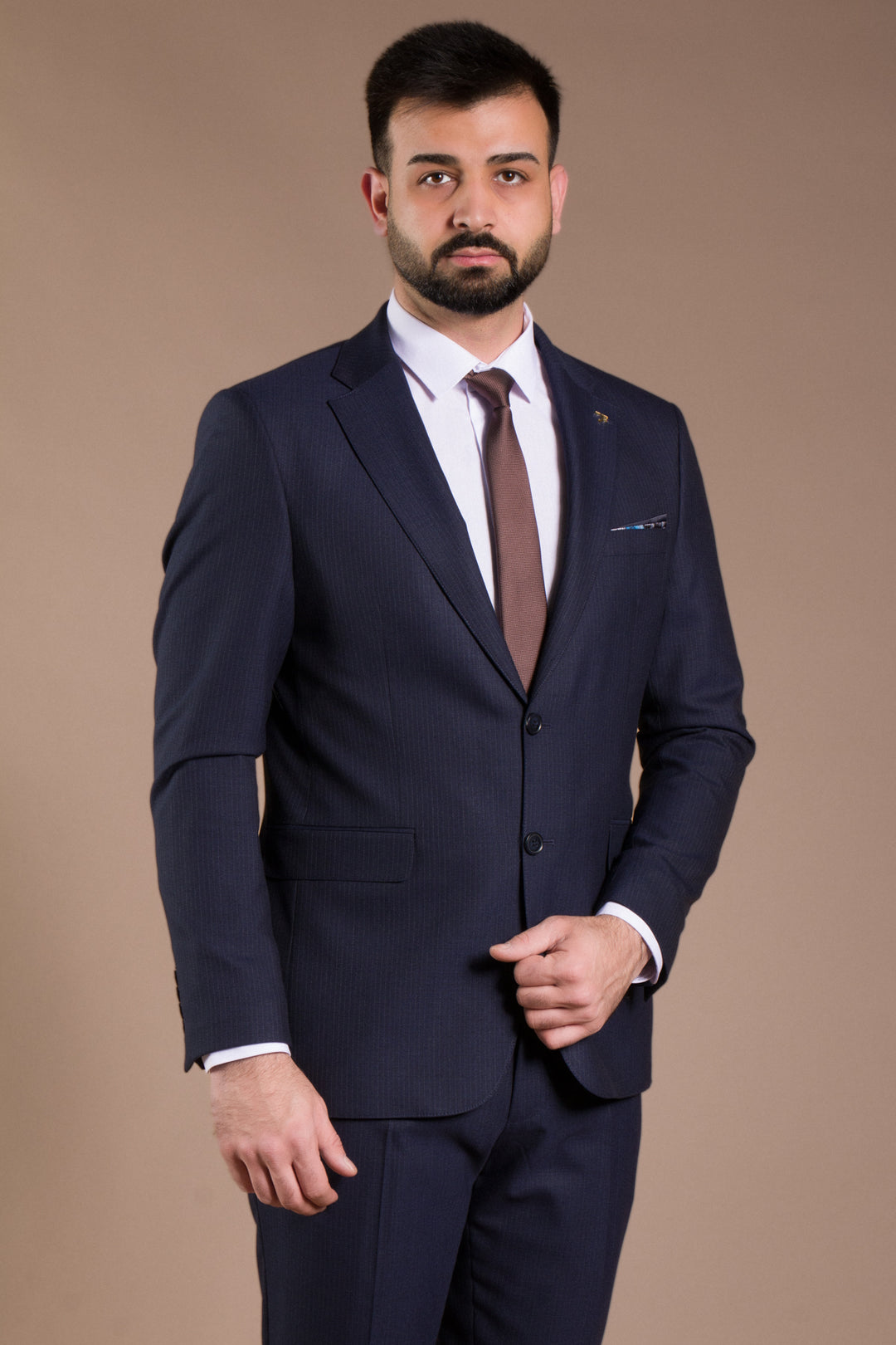 Çizgili Slim Fit Takım Elbise