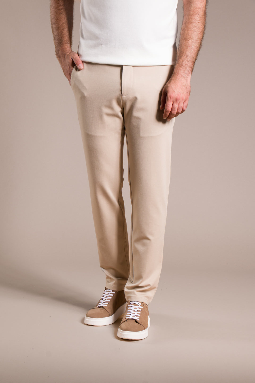 Çizgili Penye Ribanalı Slim Fit Keten Pantolon