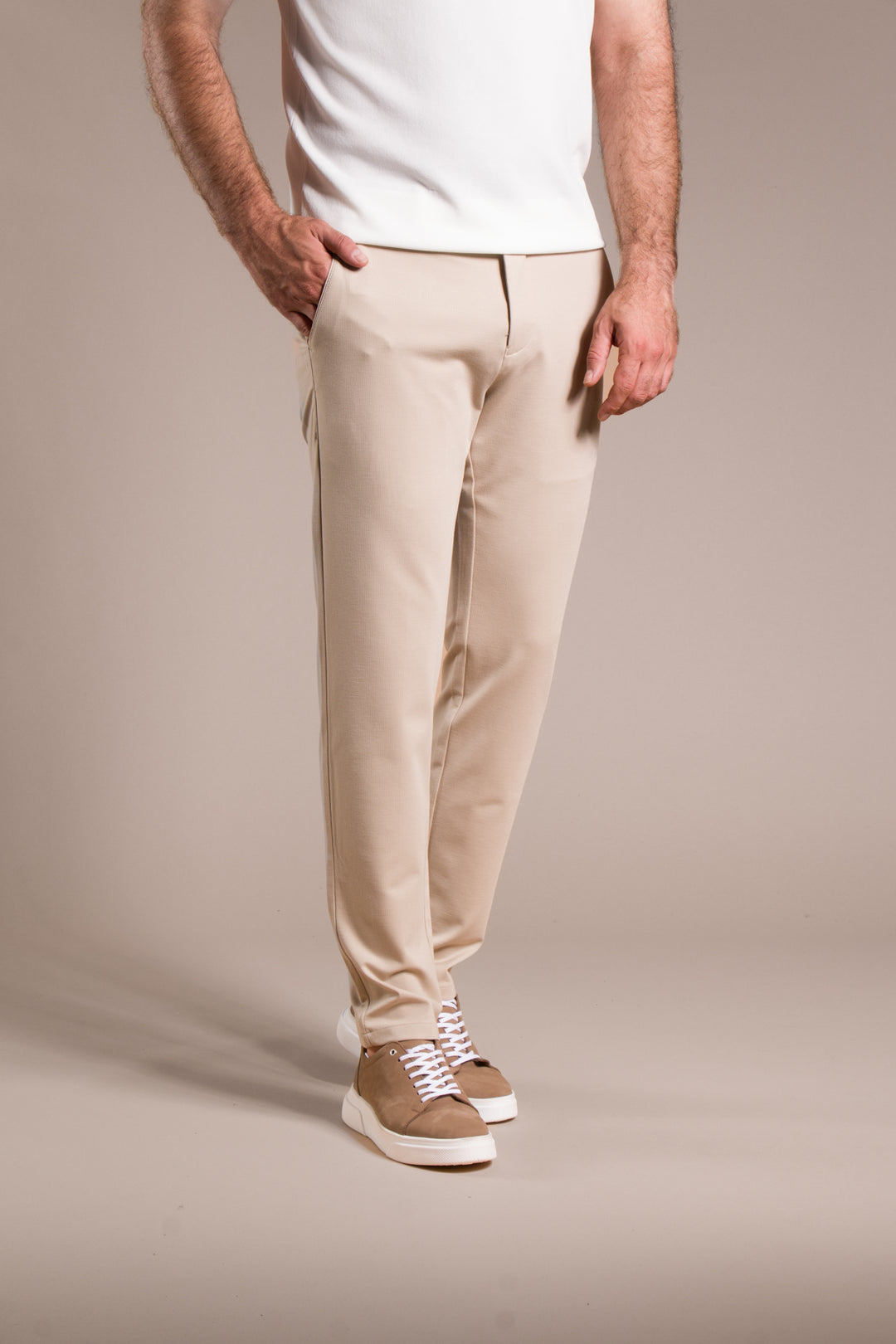 Çizgili Penye Ribanalı Slim Fit Keten Pantolon