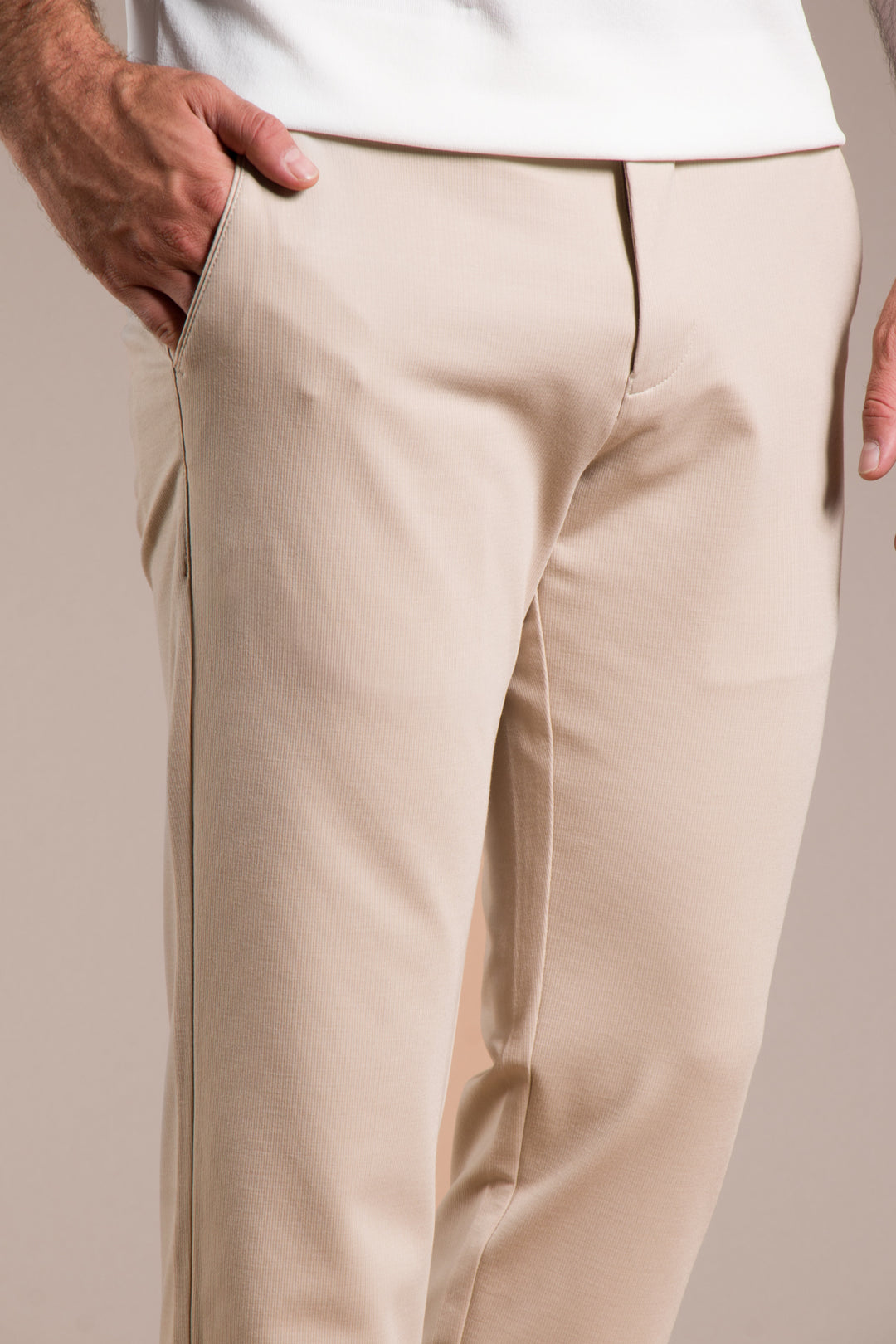 Çizgili Penye Ribanalı Slim Fit Keten Pantolon