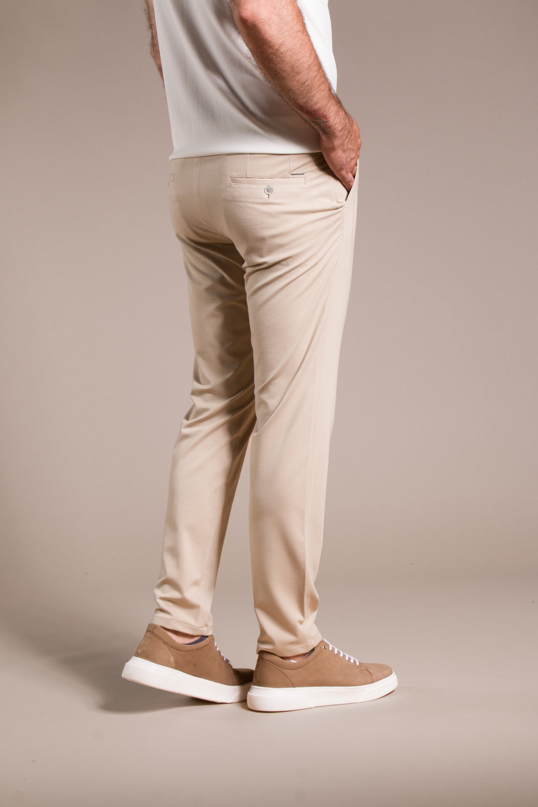 Çizgili Penye Ribanalı Slim Fit Keten Pantolon