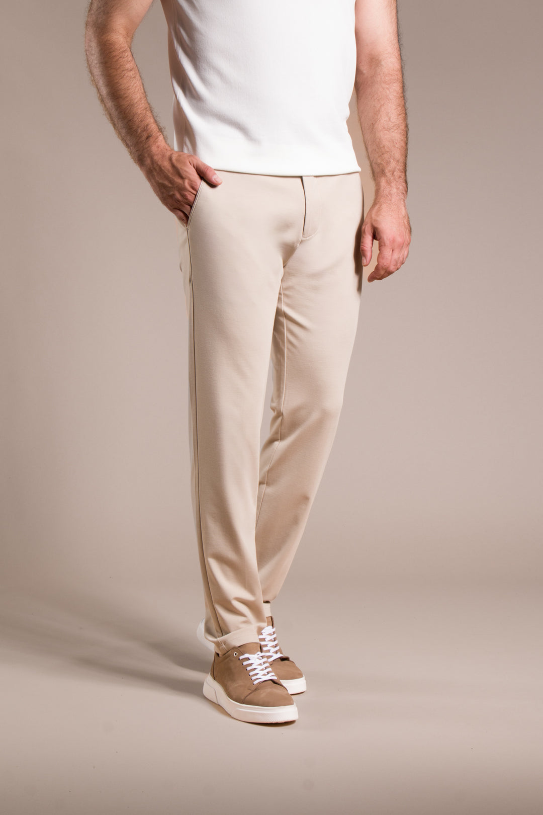 Penye Ribanalı Slim Fit Keten Pantolon