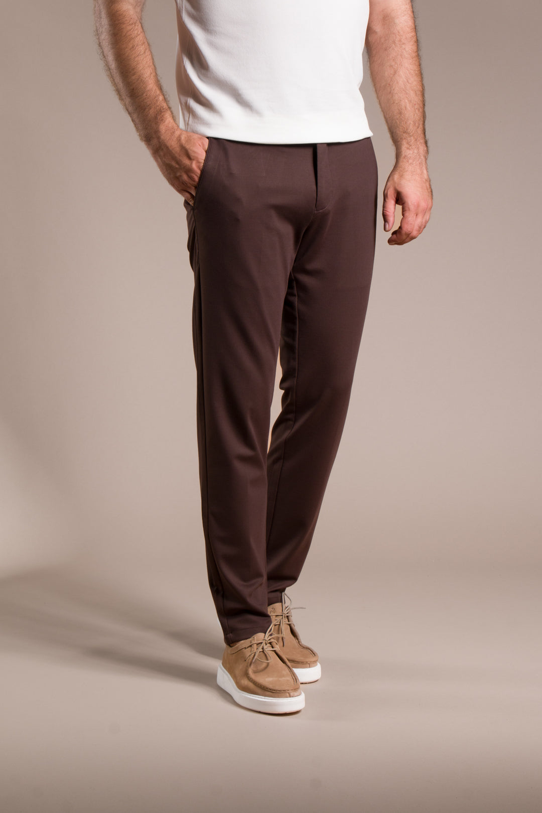 Çizgili Penye Ribanalı Slim Fit Keten Pantolon