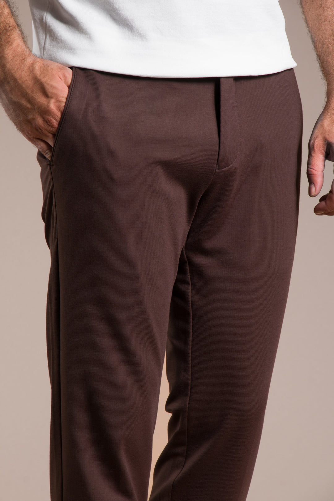 Çizgili Penye Ribanalı Slim Fit Keten Pantolon