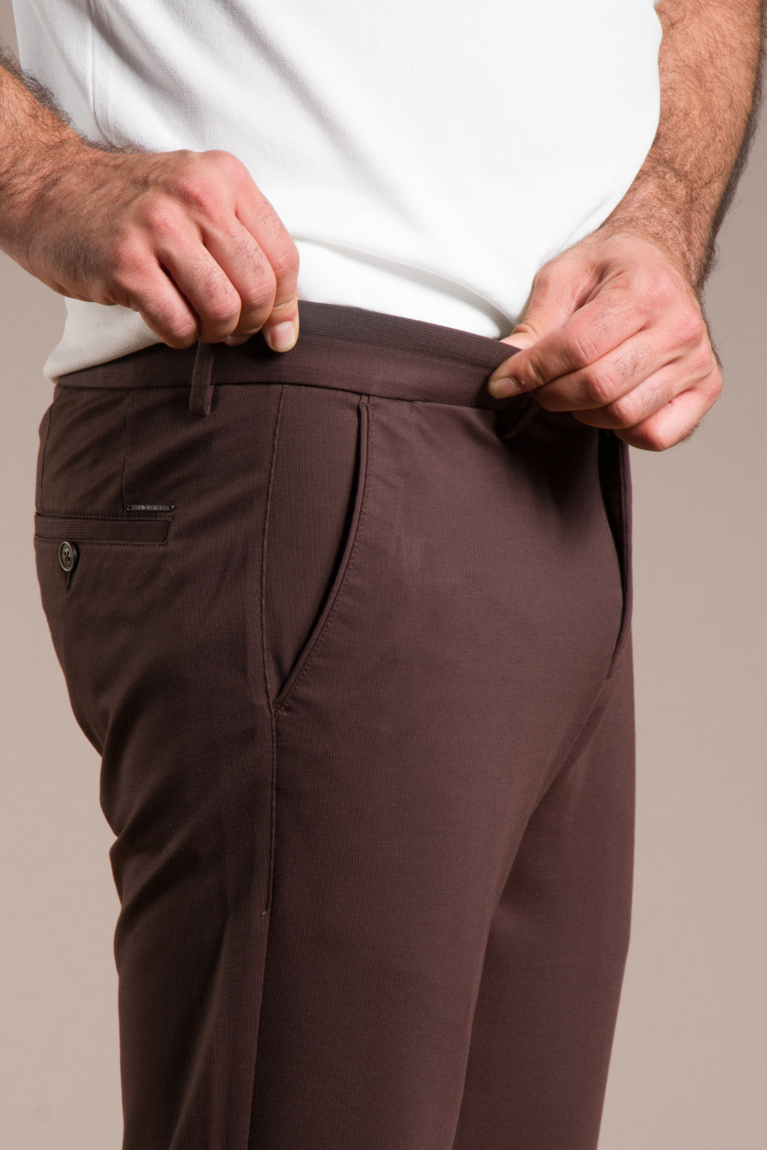 Çizgili Penye Ribanalı Slim Fit Keten Pantolon