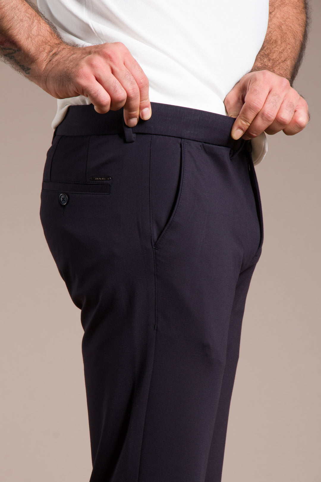 Penye Ribanalı Slim Fit Keten Pantolon