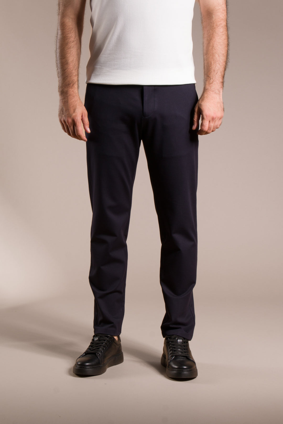 Çizgili Penye Ribanalı Slim Fit Keten Pantolon