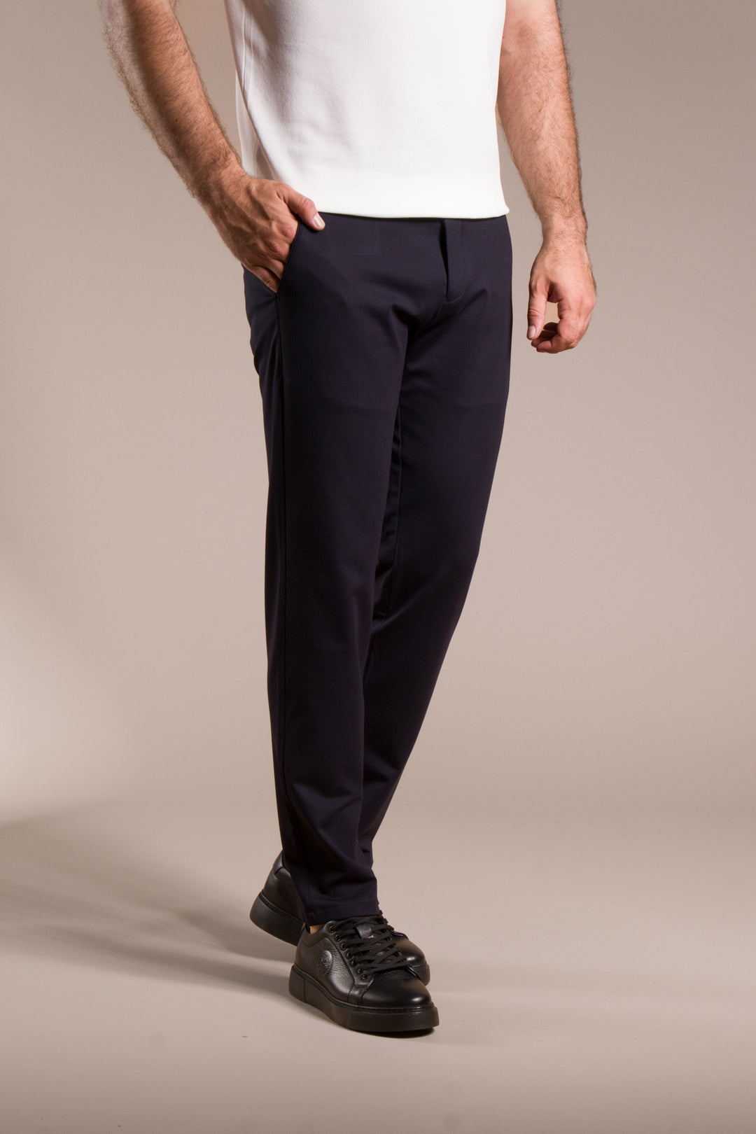 Çizgili Penye Ribanalı Slim Fit Keten Pantolon