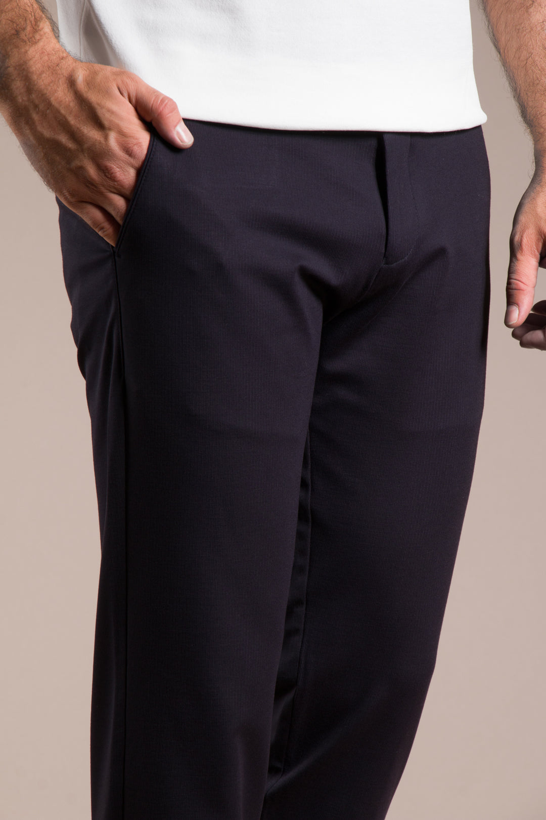 Çizgili Penye Ribanalı Slim Fit Keten Pantolon
