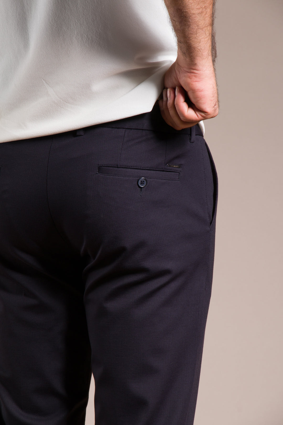Çizgili Penye Ribanalı Slim Fit Keten Pantolon