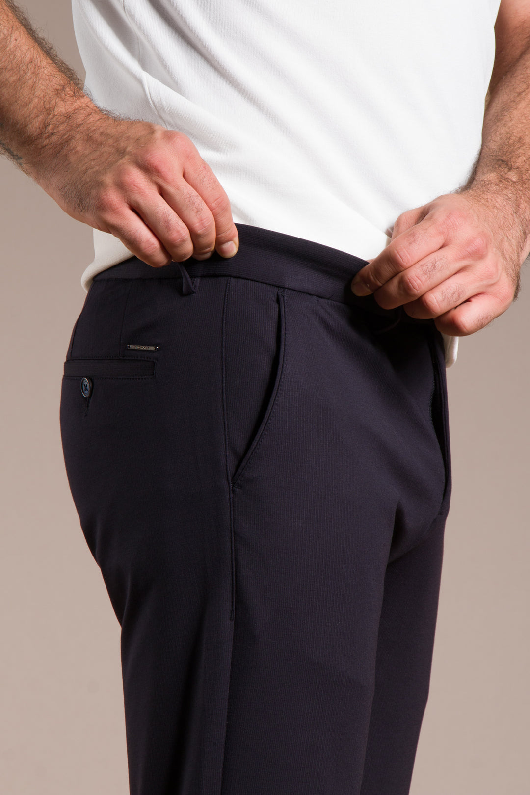 Çizgili Penye Ribanalı Slim Fit Keten Pantolon