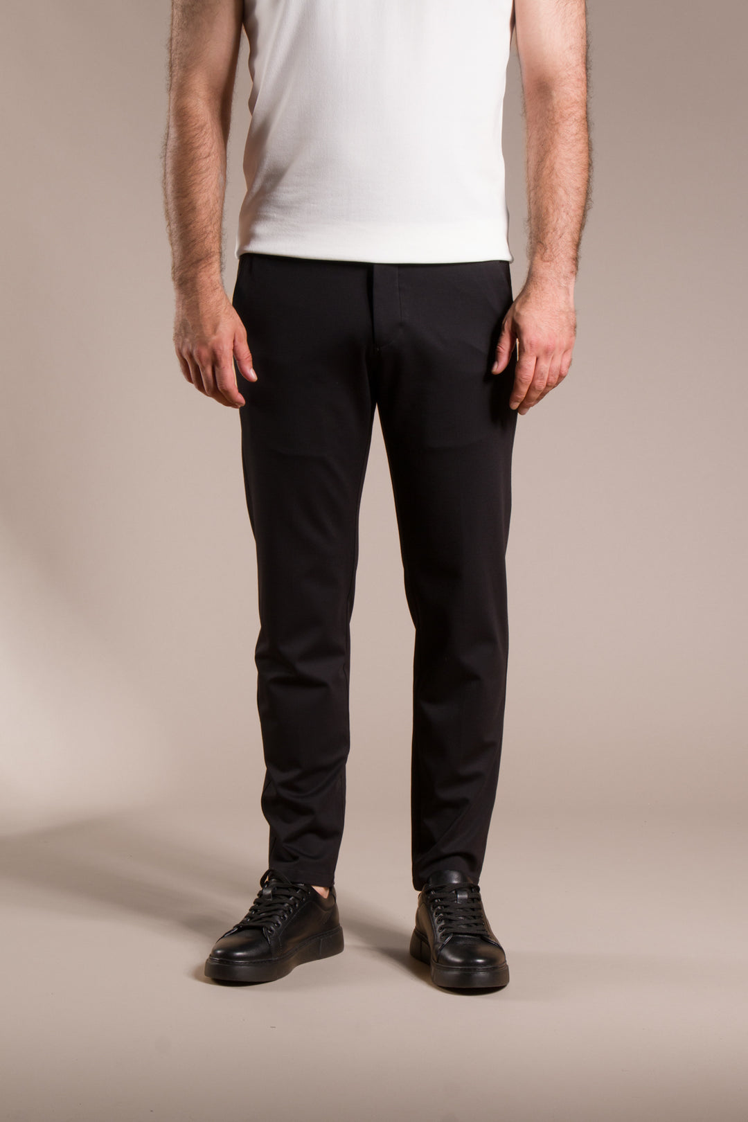 Çizgili Penye Ribanalı Slim Fit Keten Pantolon