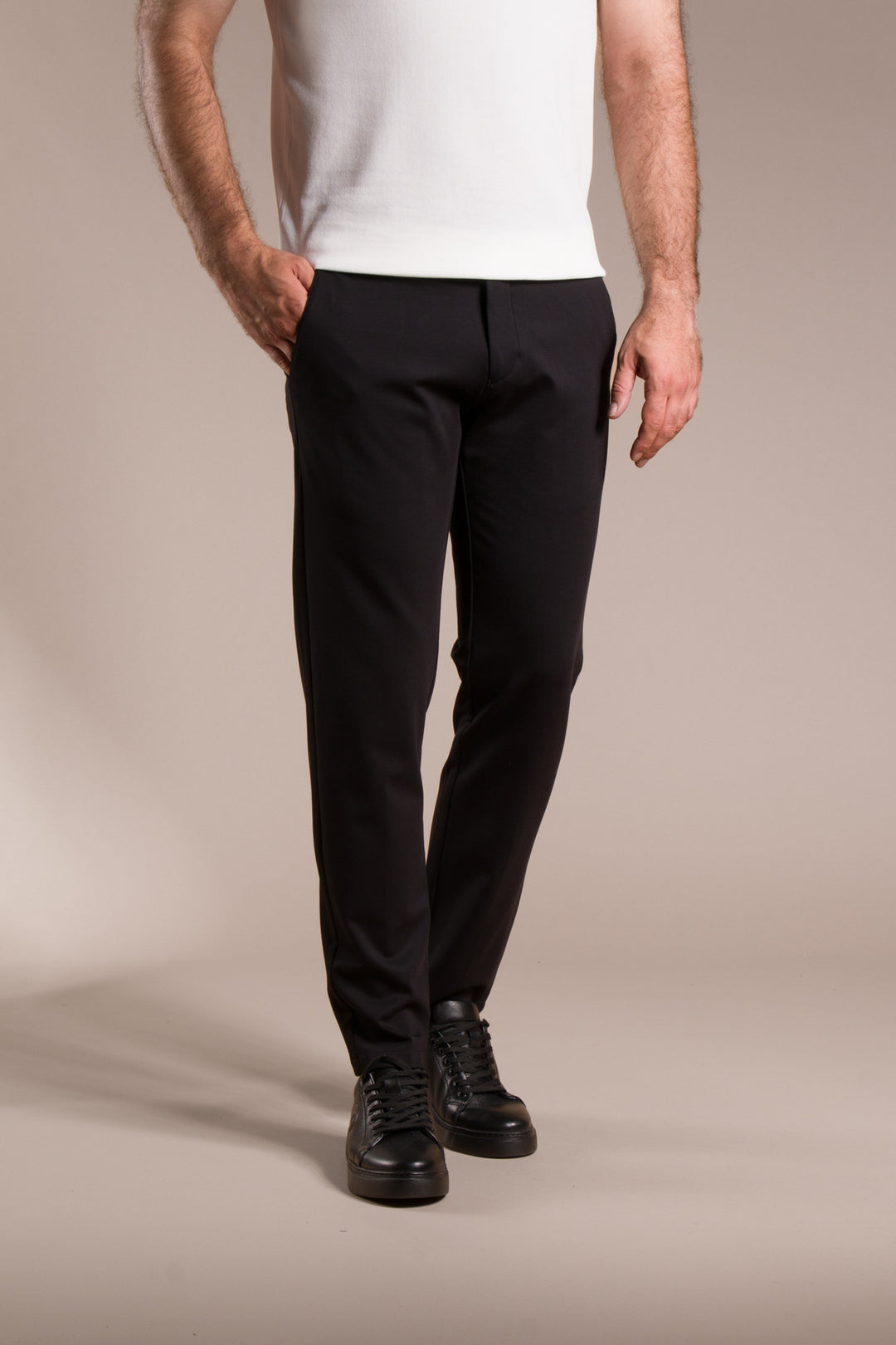Çizgili Penye Ribanalı Slim Fit Keten Pantolon