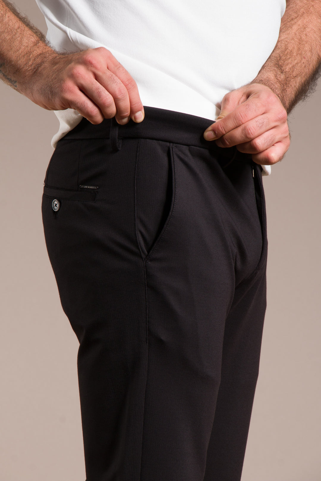 Çizgili Penye Ribanalı Slim Fit Keten Pantolon