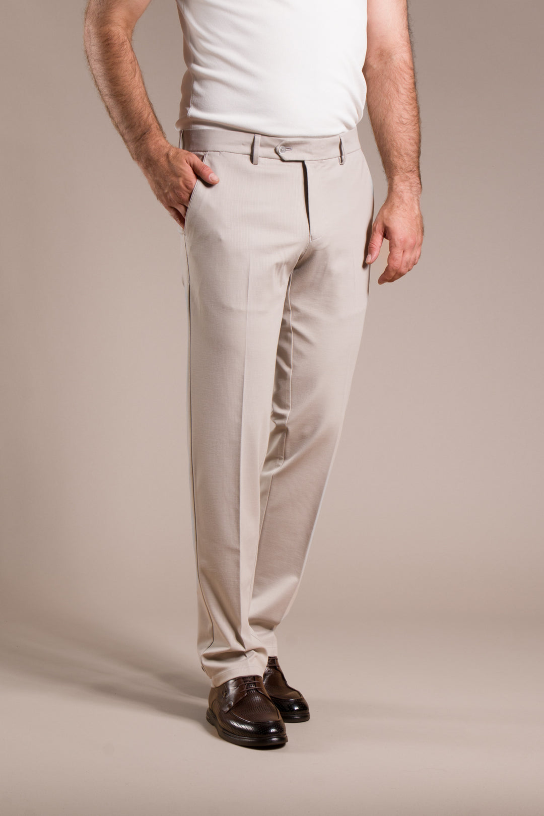 Çizgili Penye Regular Fit Keten Pantolon