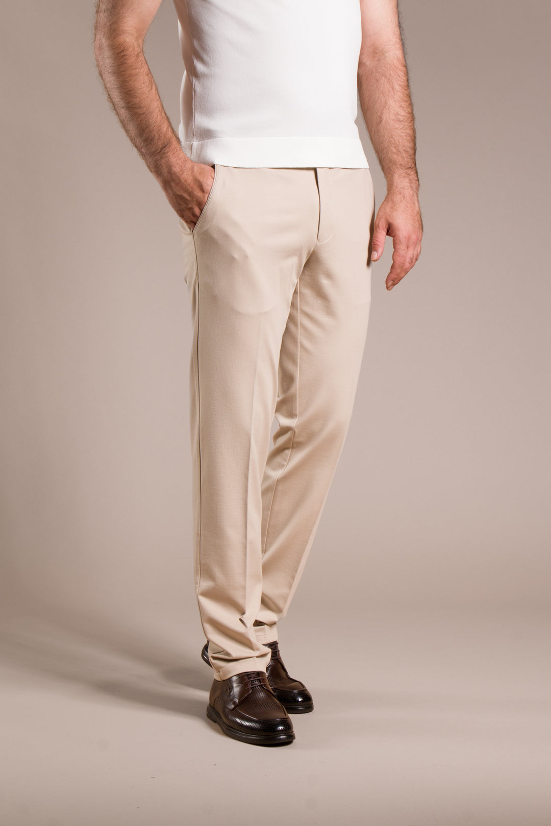 Çizgili Penye Regular Fit Keten Pantolon