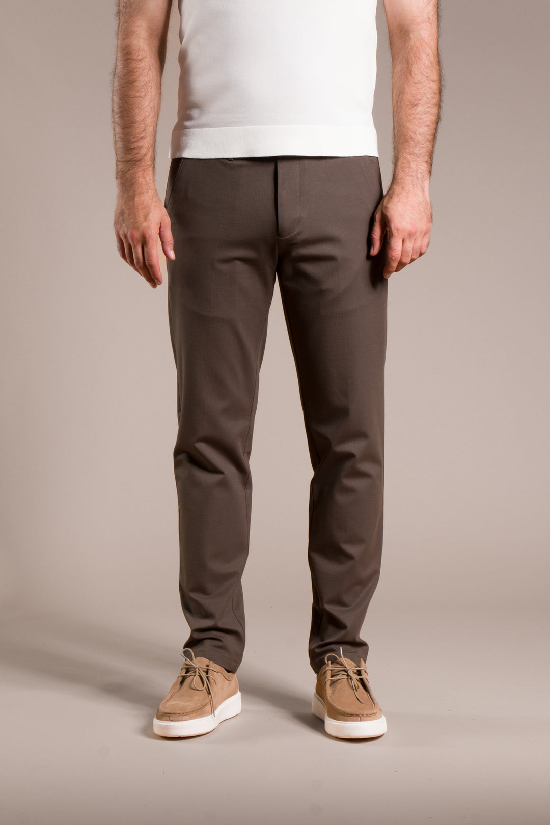 Çizgili Penye Ribanalı Slim Fit Keten Pantolon