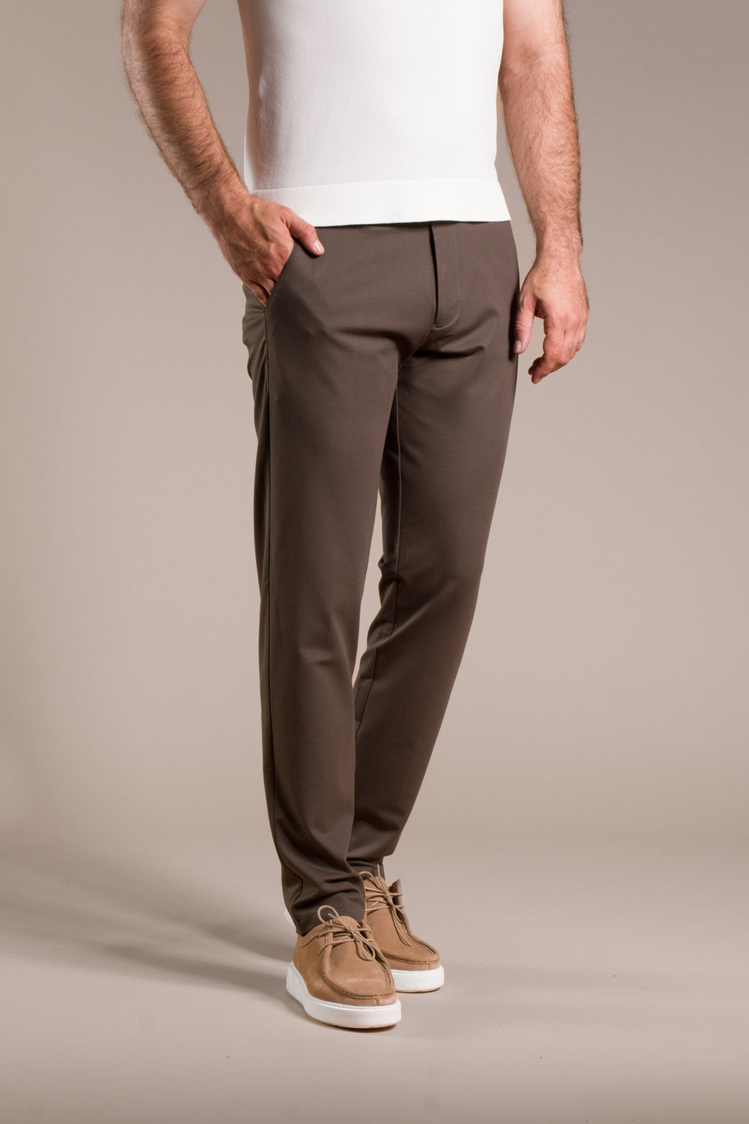 Çizgili Penye Ribanalı Slim Fit Keten Pantolon