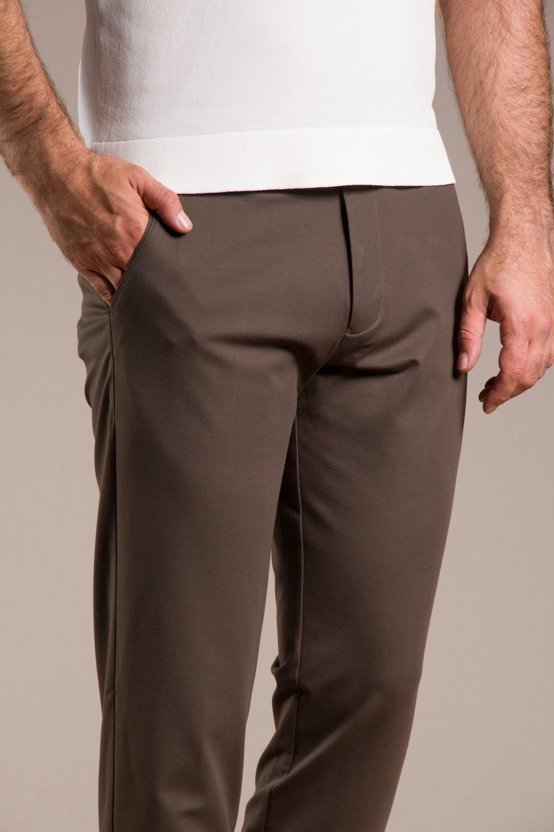 Çizgili Penye Ribanalı Slim Fit Keten Pantolon