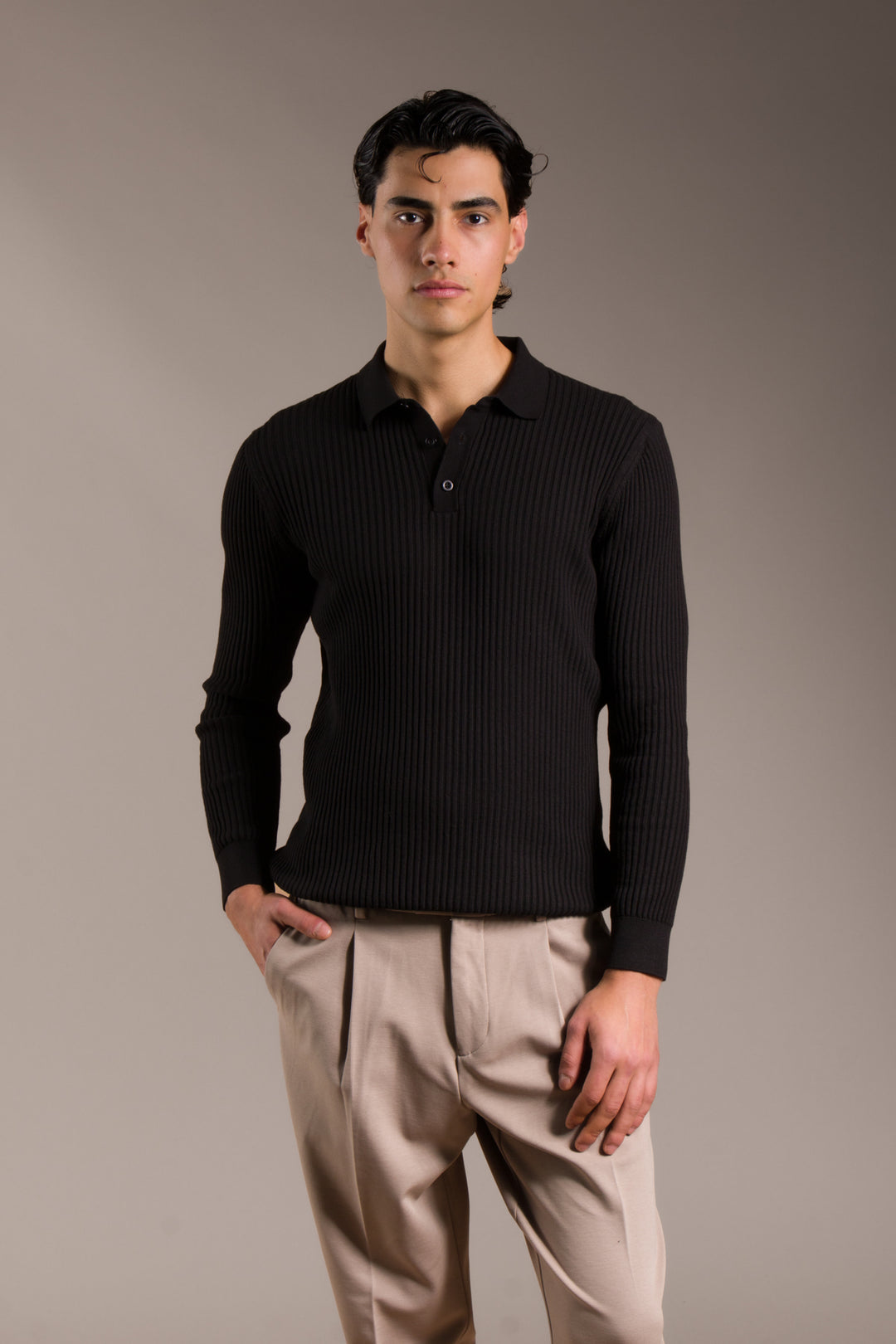 Siyah Polo Yaka Fitilli Triko
