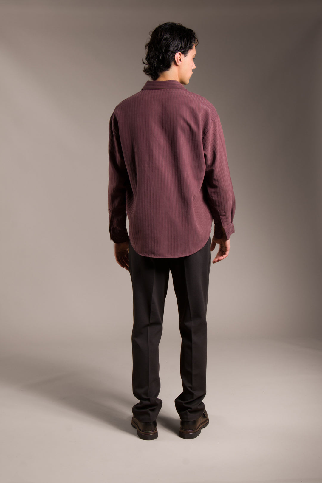 Bordo Çizgili Modal Oversize Gömlek