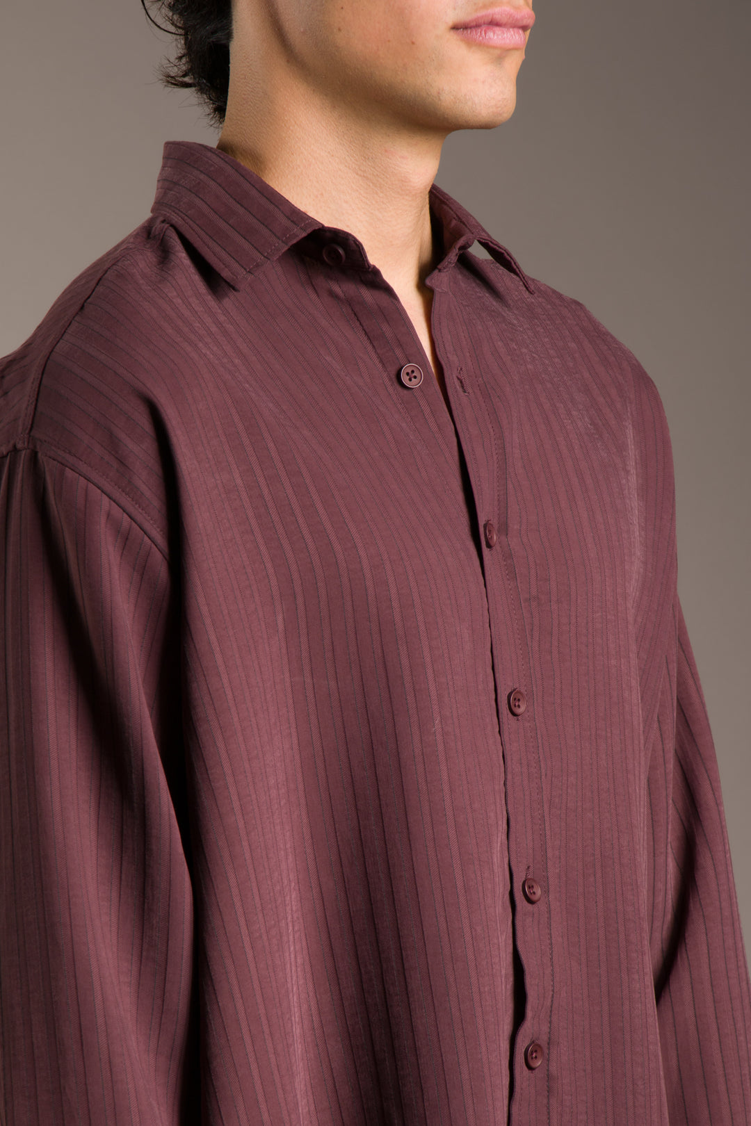 Bordo Çizgili Modal Oversize Gömlek