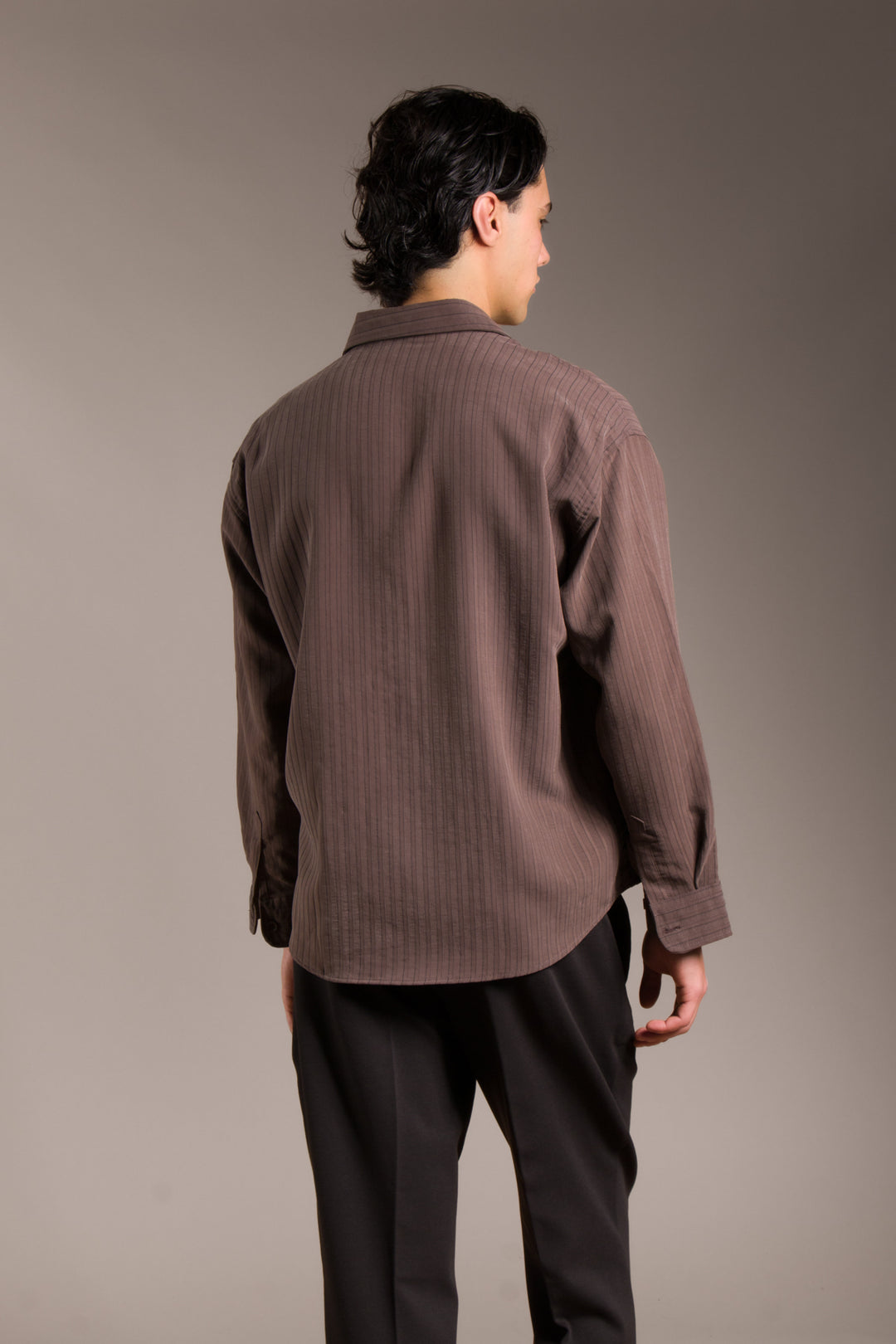 Kahve Çizgili Modal Oversize Gömlek