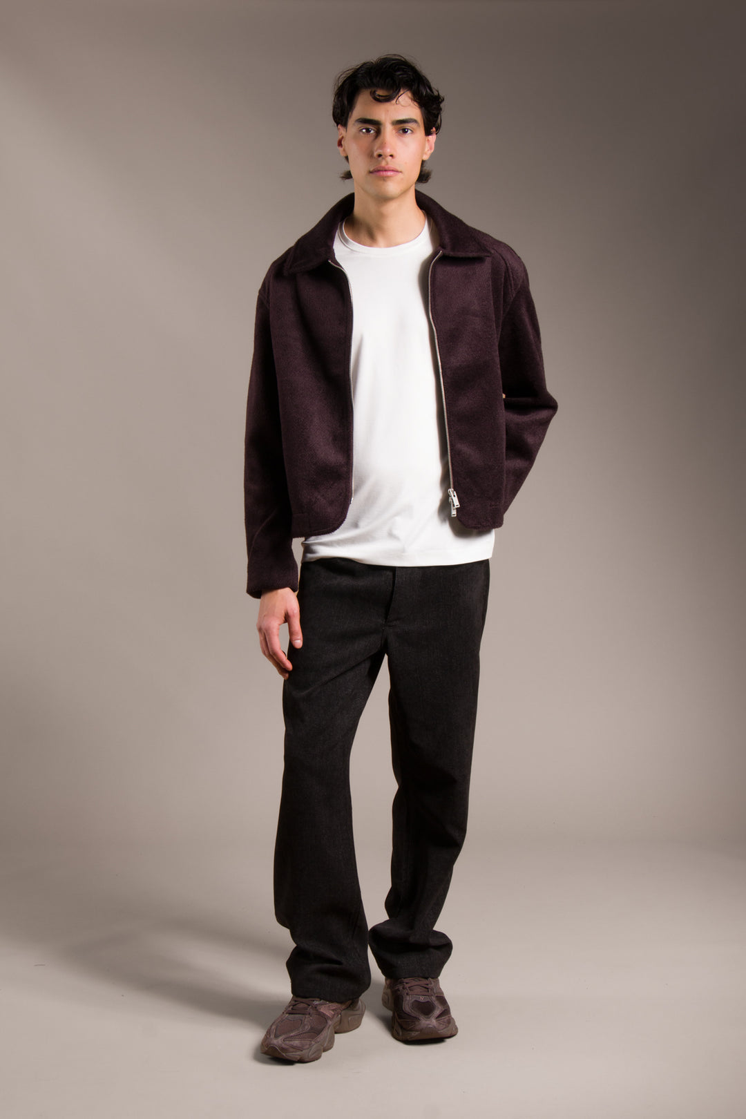 Bordo Fermuarlı Oversize Kaşe Kaban