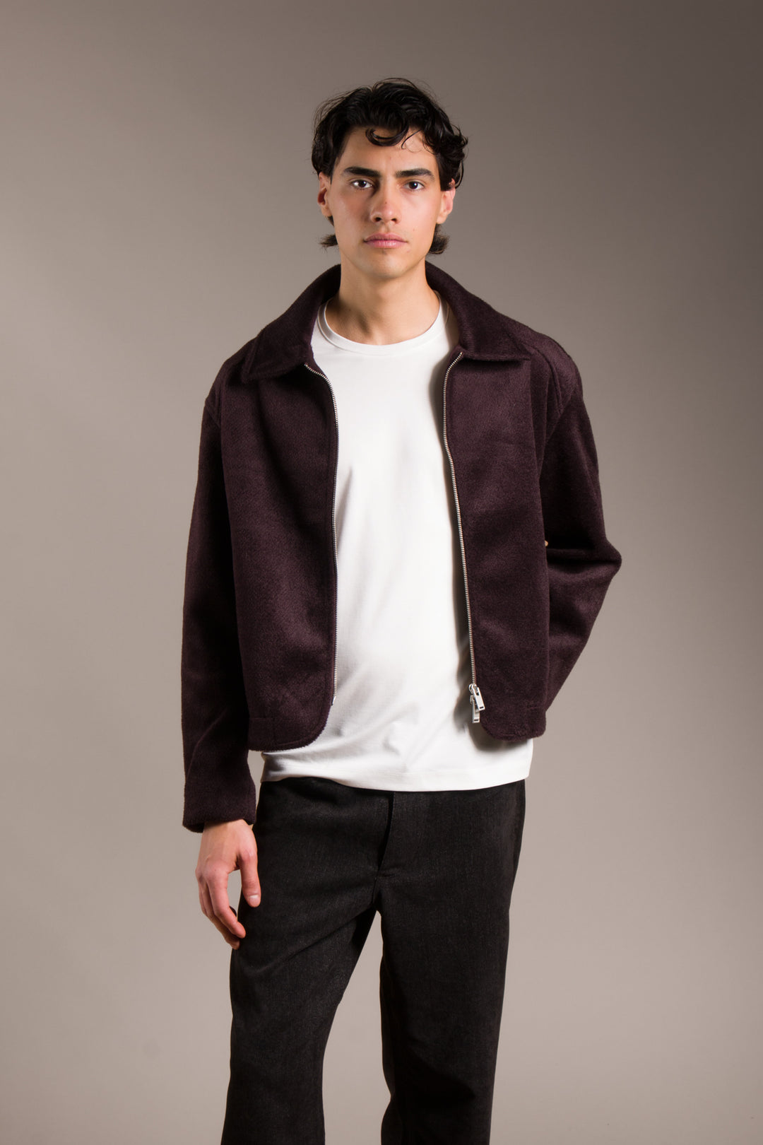 Bordo Fermuarlı Oversize Kaşe Kaban