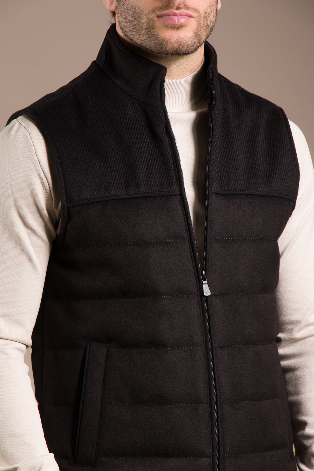 Siyah Çift Fermuarlı Kaşe Yelek
