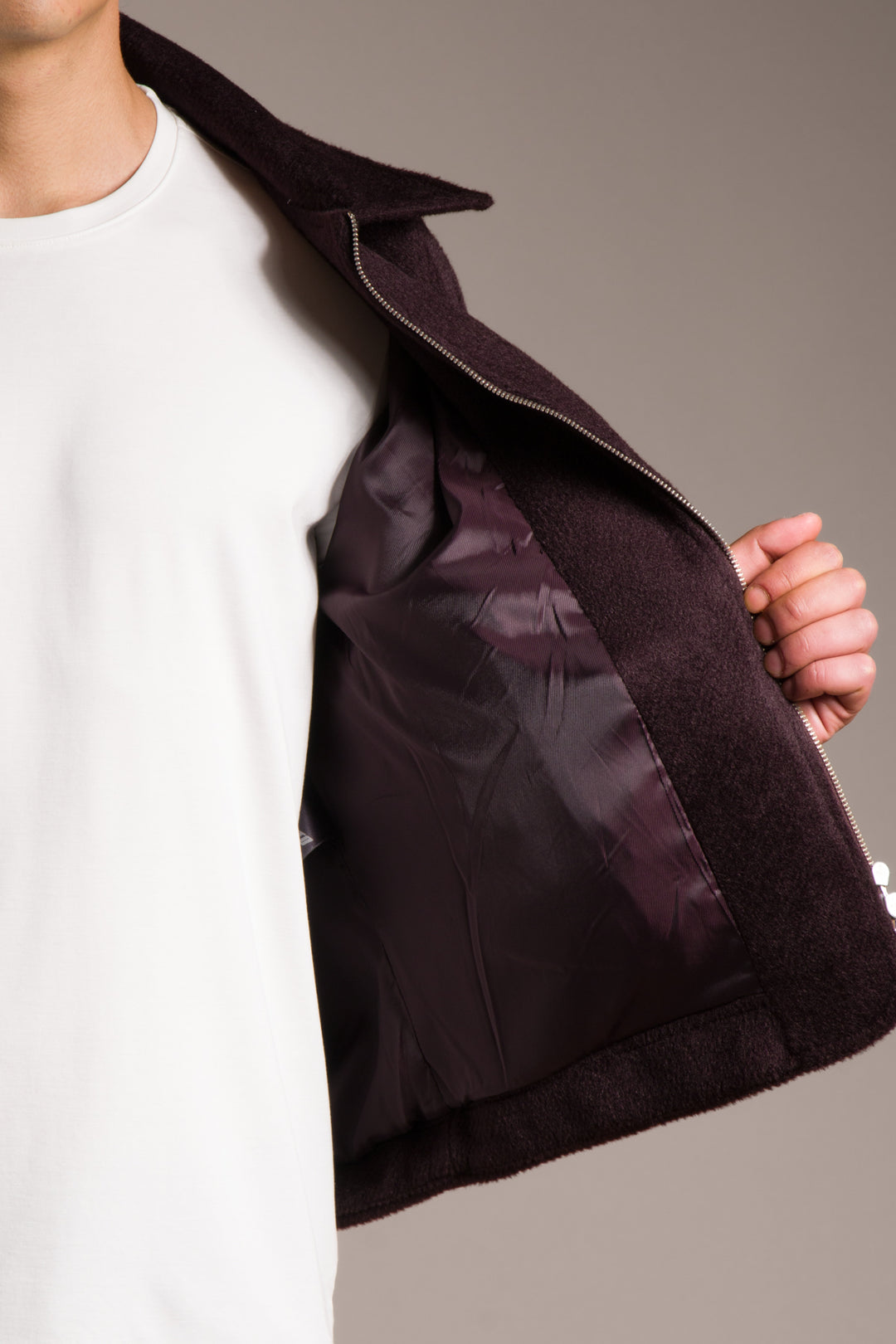 Bordo Fermuarlı Oversize Kaşe Kaban