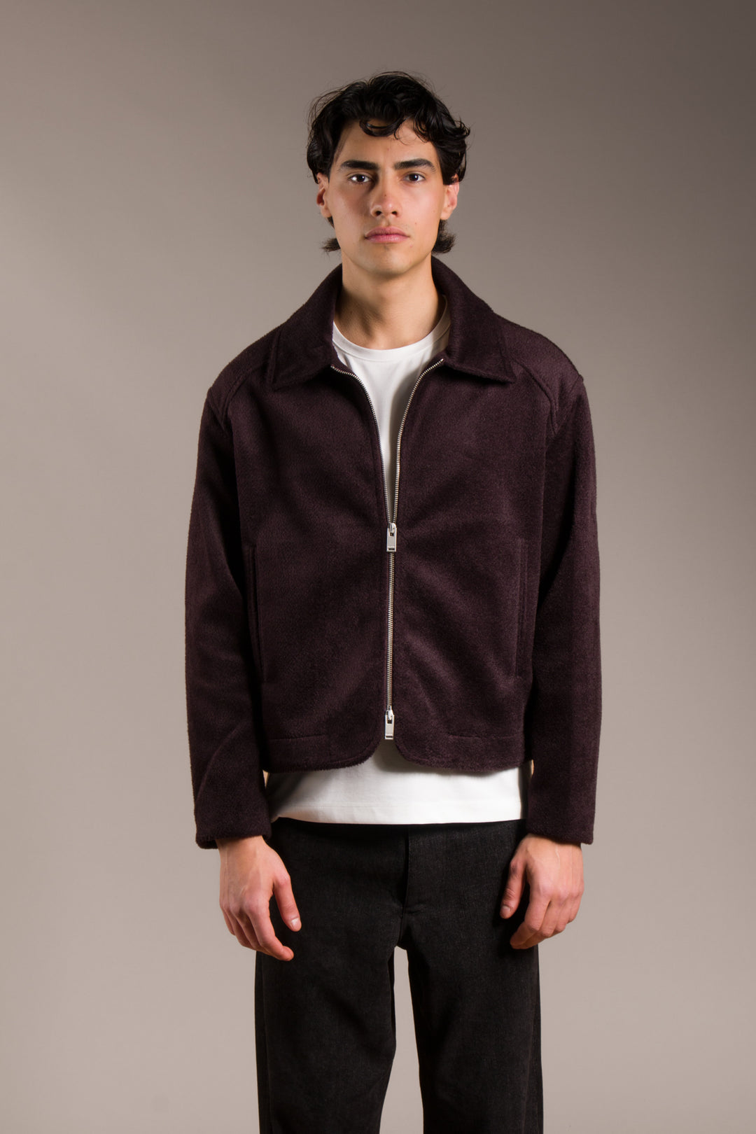 Bordo Fermuarlı Oversize Kaşe Kaban