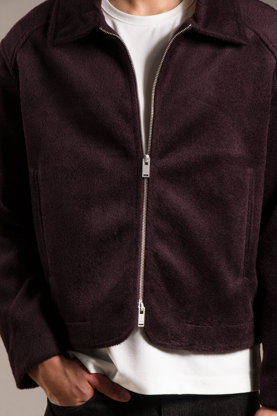 Bordo Fermuarlı Oversize Kaşe Kaban