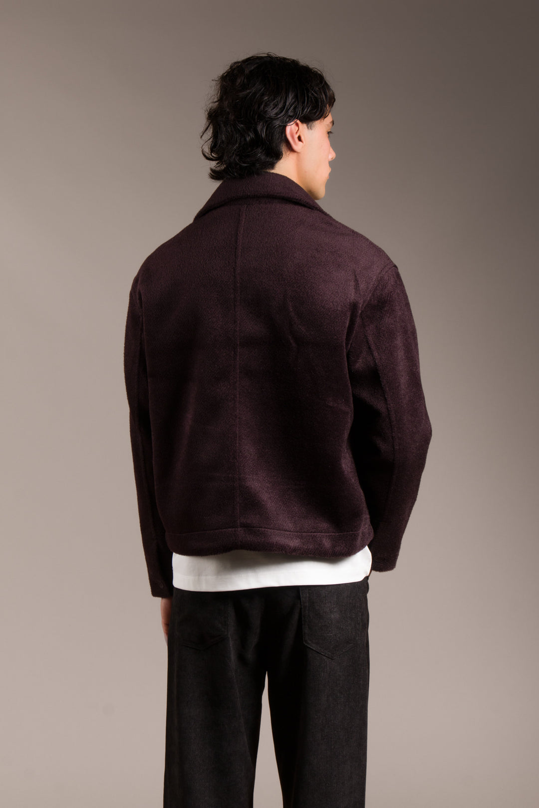 Bordo Fermuarlı Oversize Kaşe Kaban