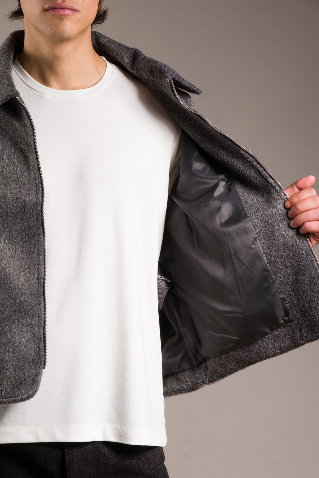 Antrasit Fermuarlı Oversize Kaşe Kaban