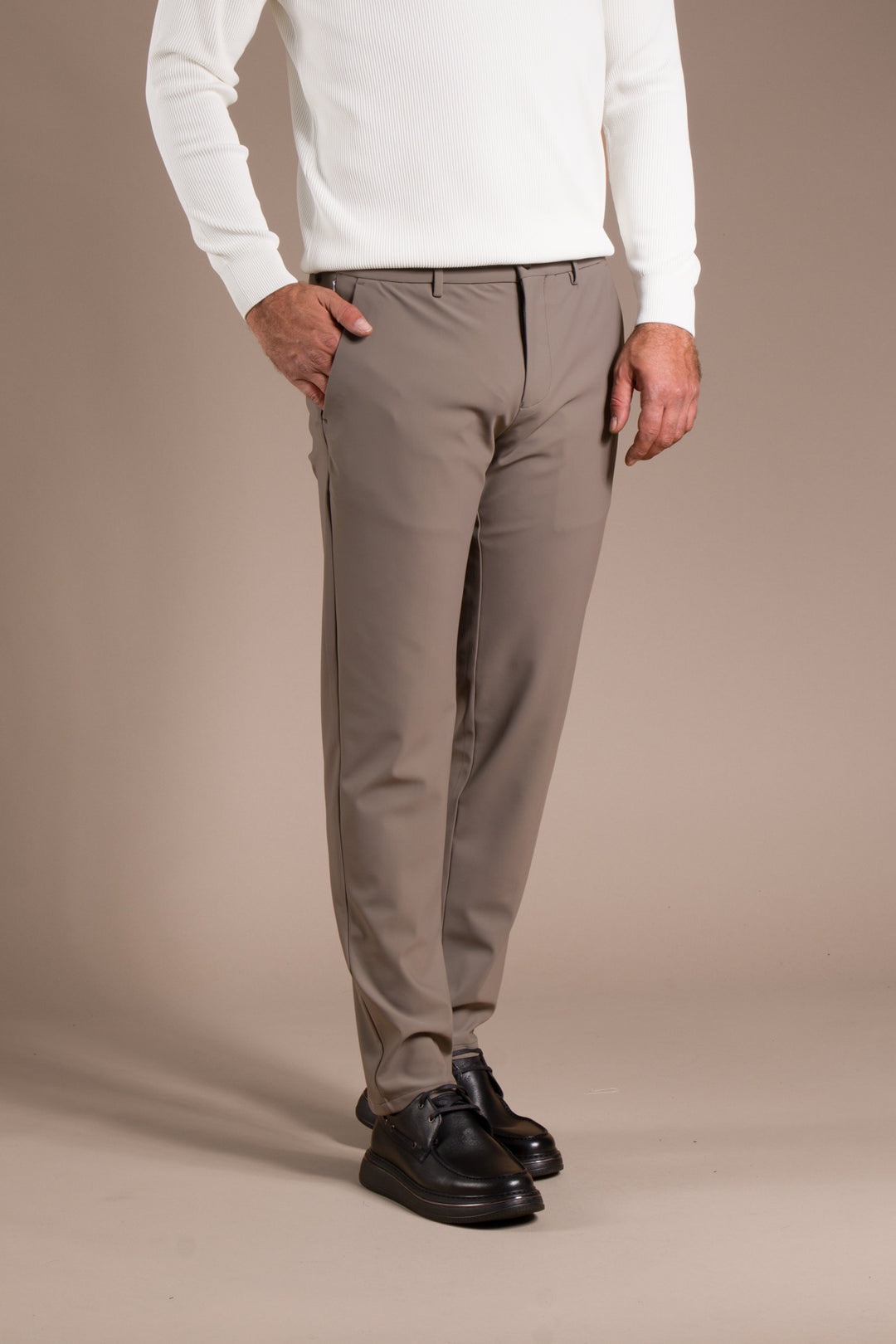 Bej Ribanalı Kolombiya Slim Fit Pantolon
