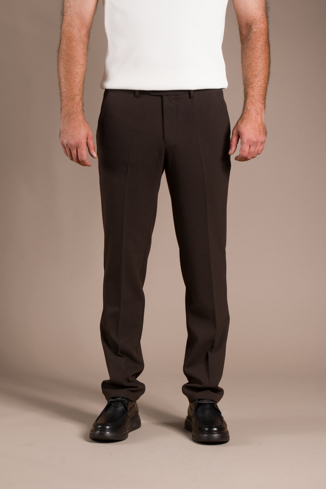 Kahve Penye Ribanalı Slim Fit Keten Pantolon