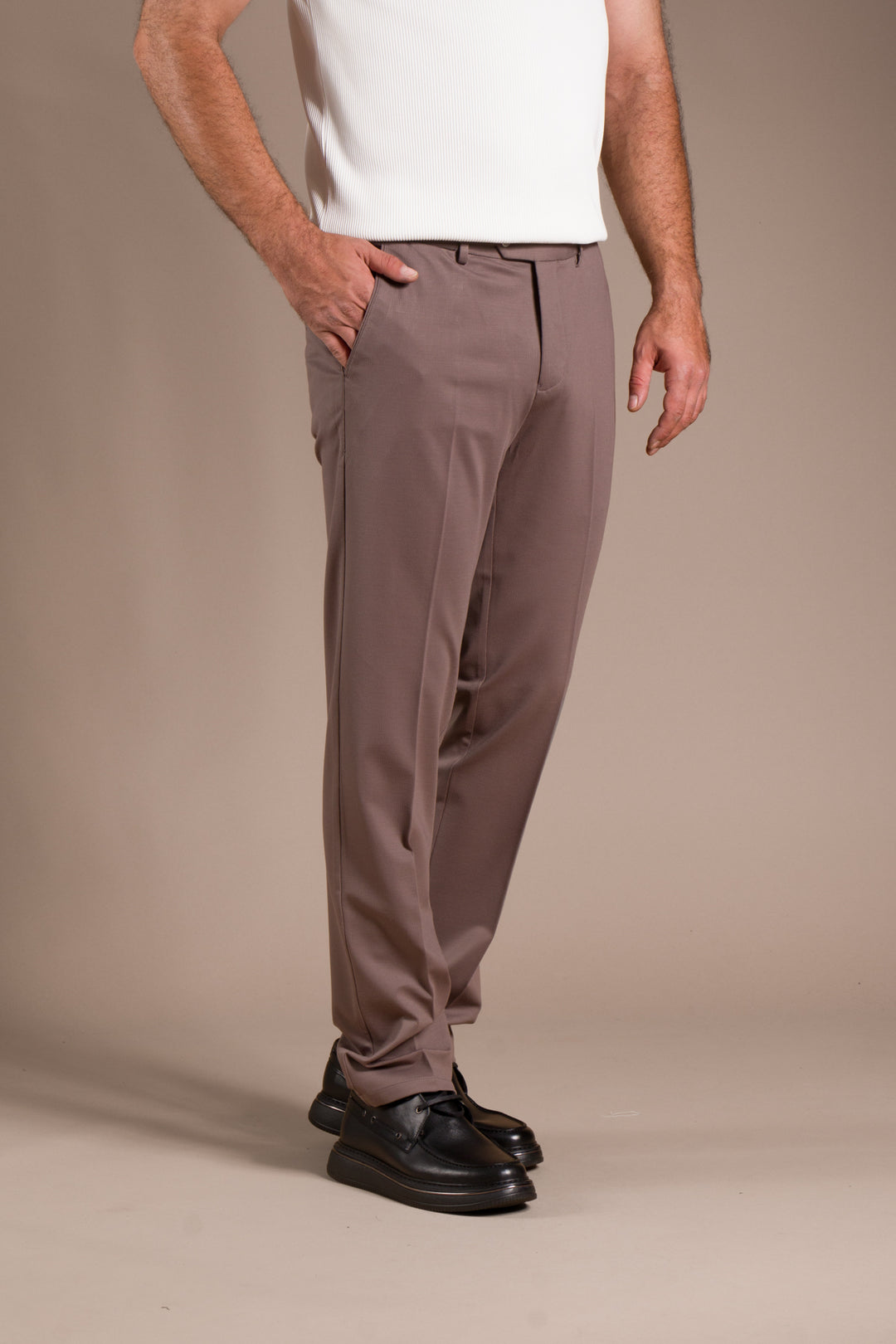 Vizon Çizgili Penye Regular Fit Keten Pantolon
