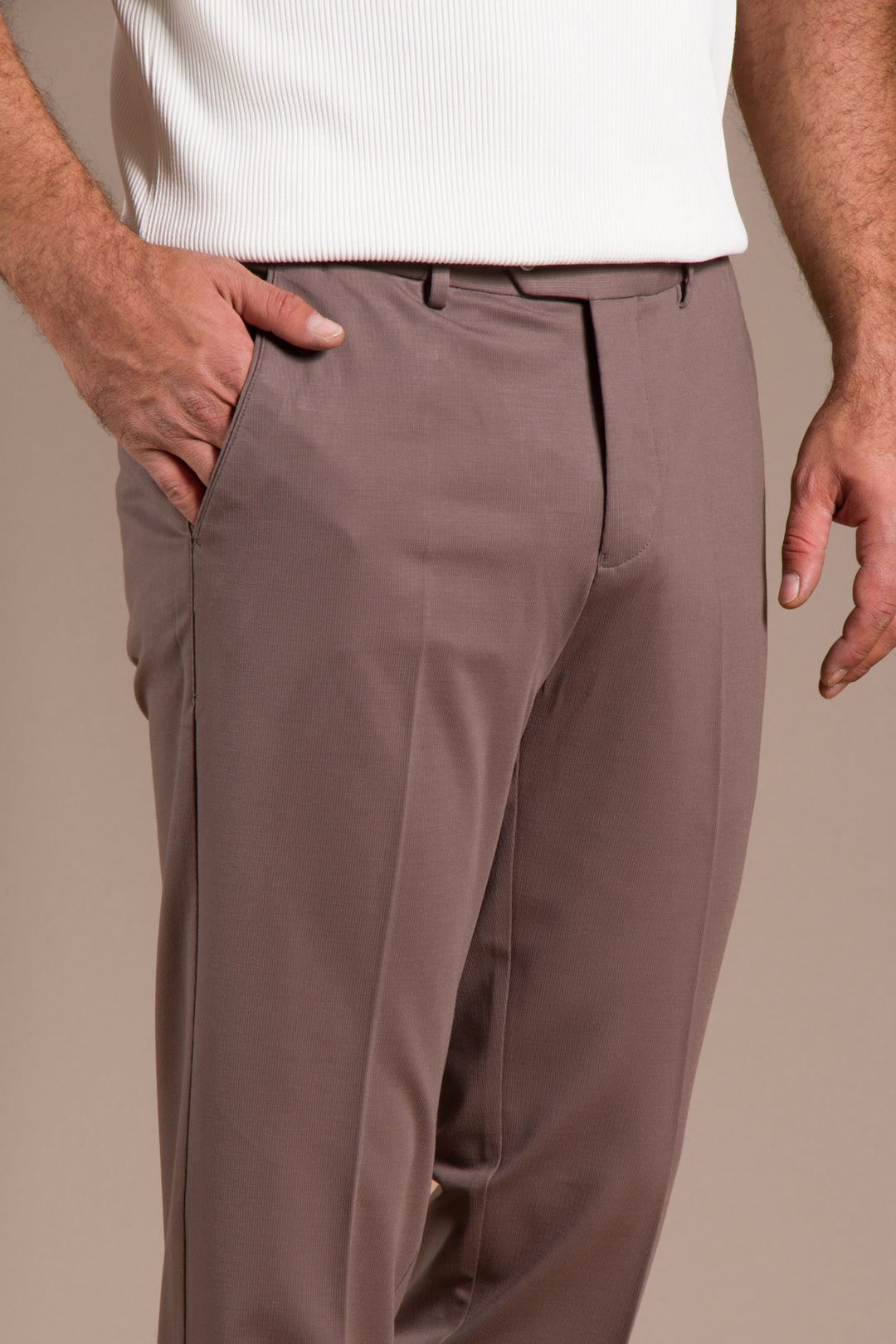 Vizon Çizgili Penye Regular Fit Keten Pantolon